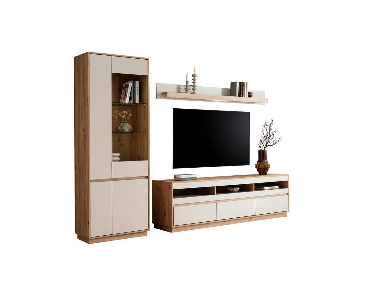 WOHNWAND SONORA - Kaschmir/Eiche Artisan, Design, Glas/Holzwerkstoff (292/205/40cm) - MID.YOU