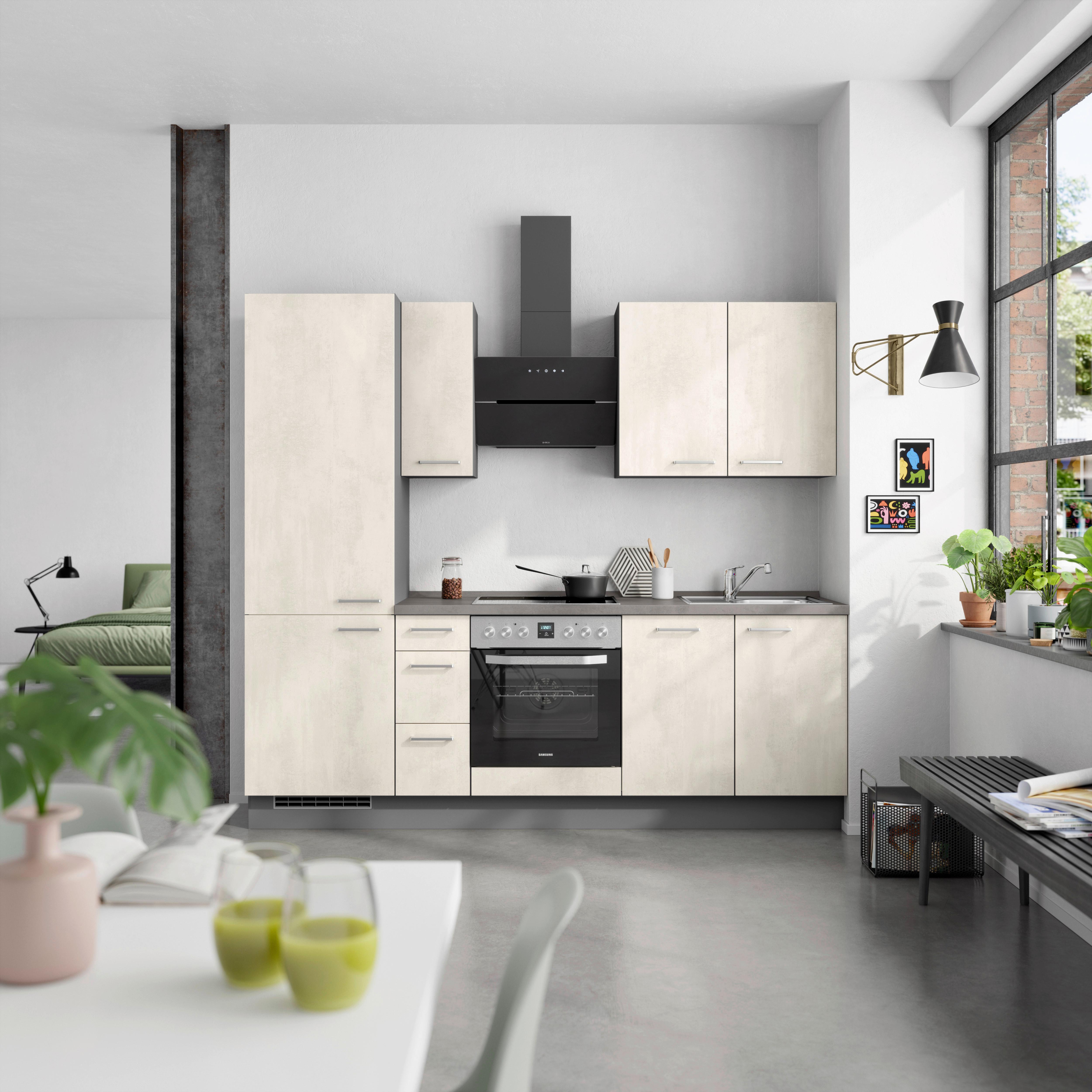 Küchenblock Riva High m. Geräten Weiß - Schieferfarben/Edelstahlfarben, MODERN, Holzwerkstoff/Metall (240cm) - Nobilia