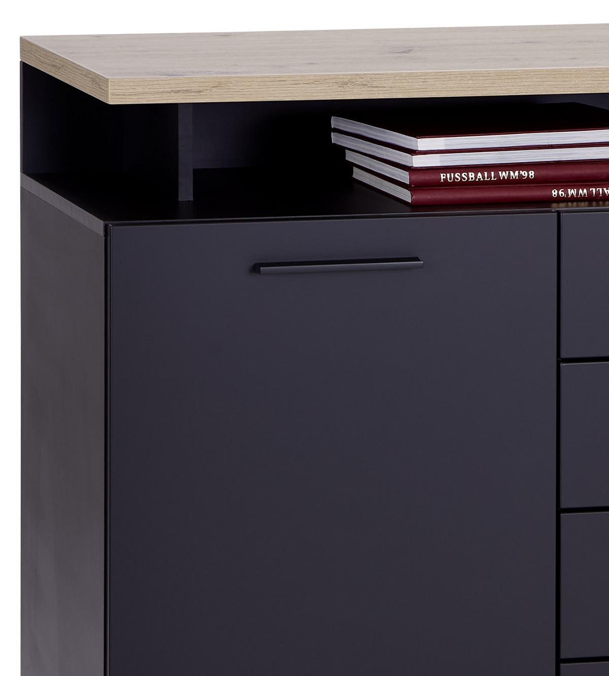 Komoda Maxi, Temno Siva, Hrast - barve hrasta, Moderno, umetna masa/leseni material (150,2/90/41,9cm) - Premium Living
