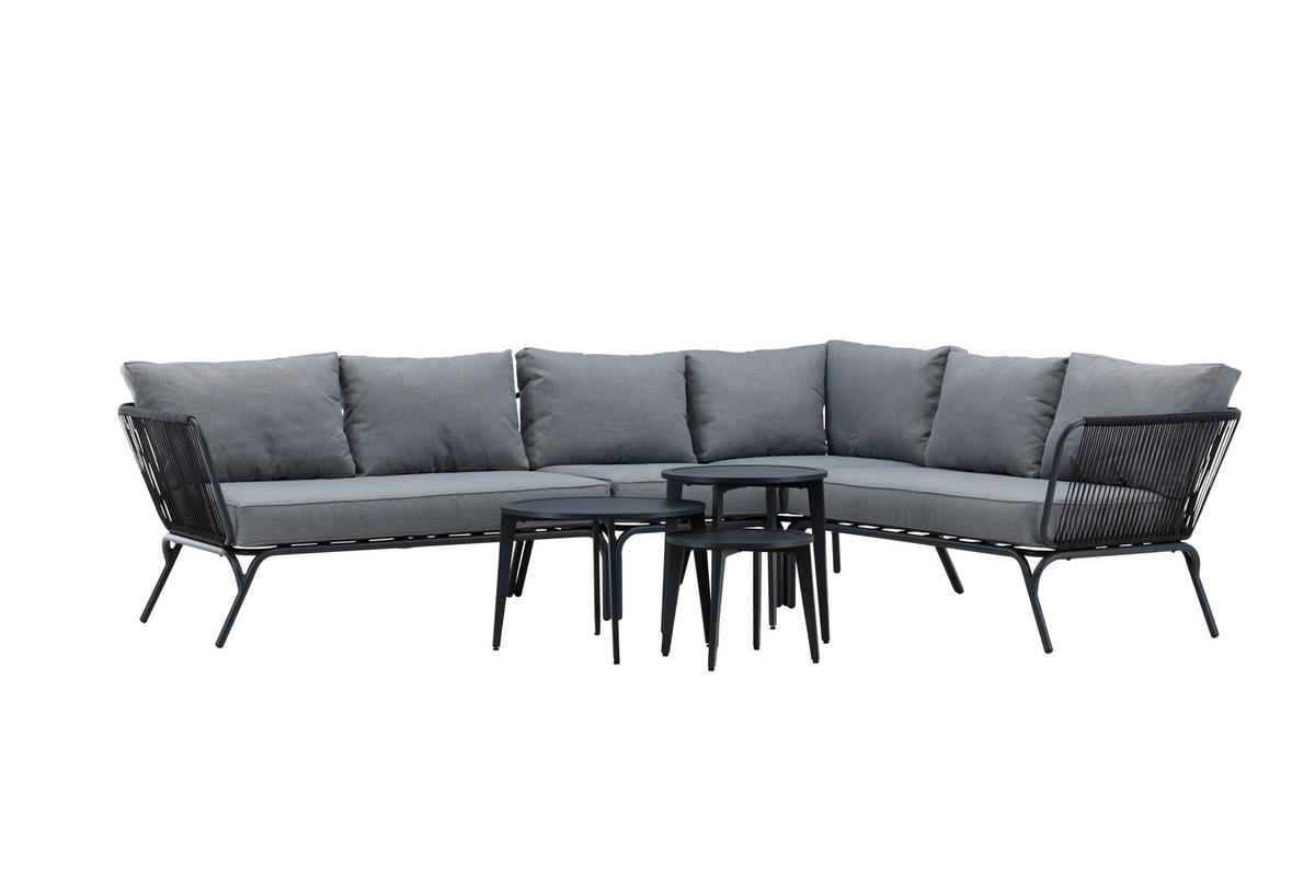 Dining-Loungeset Roxo ca. 283x221 cm Schwarz - Schwarz/Grau, KONVENTIONELL, Textil/Metall - Gardenson