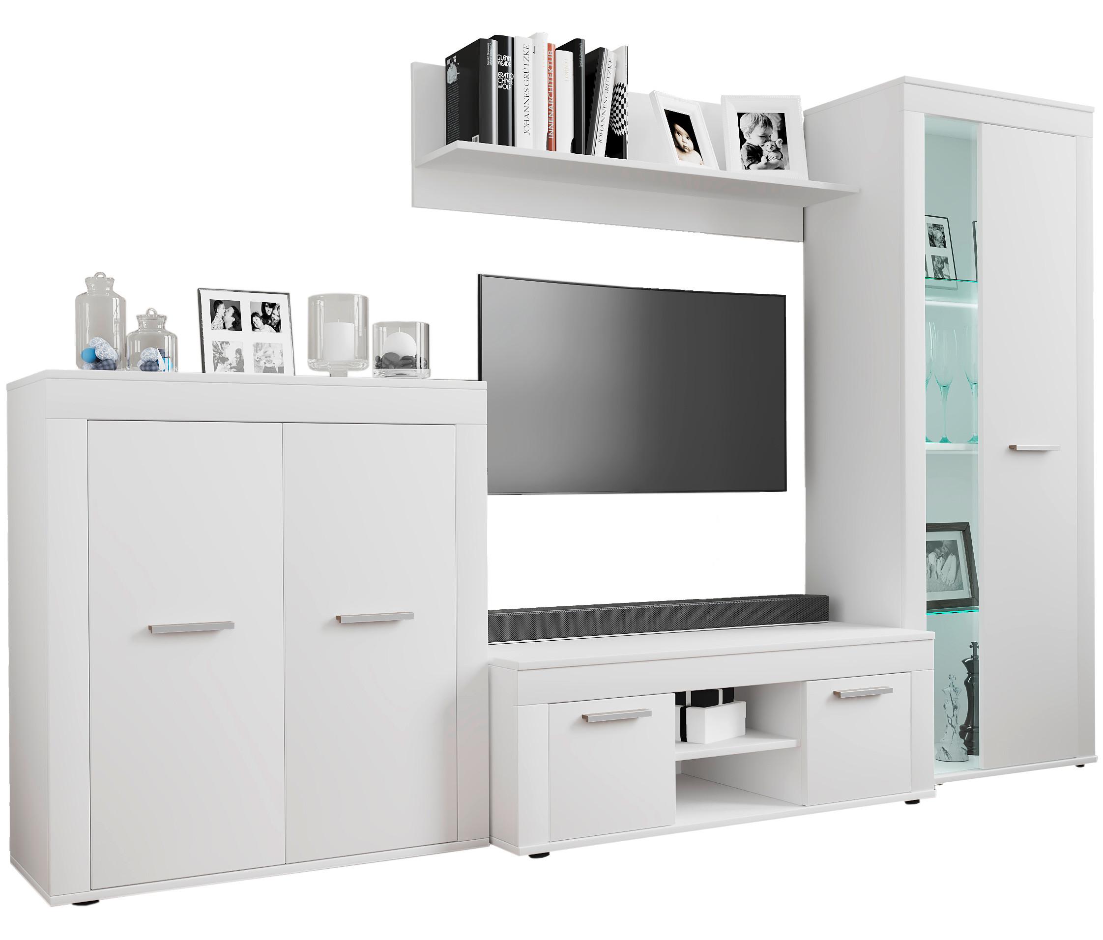 WOHNWAND USILO L WW - Weiss/Silberfarben, Design, Glas/Holzwerkstoff (242/159/37cm) - MID.YOU