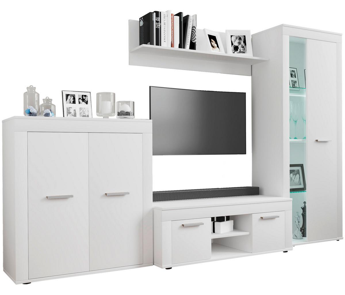 WOHNWAND USILO L WW - Weiss/Silberfarben, Design, Glas/Holzwerkstoff (242/159/37cm) - MID.YOU