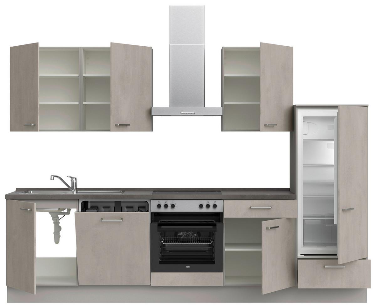 Küchenblock Riva Low m. Geräten Grau - Schieferfarben/Edelstahlfarben, MODERN, Holzwerkstoff/Metall (300cm) - Nobilia