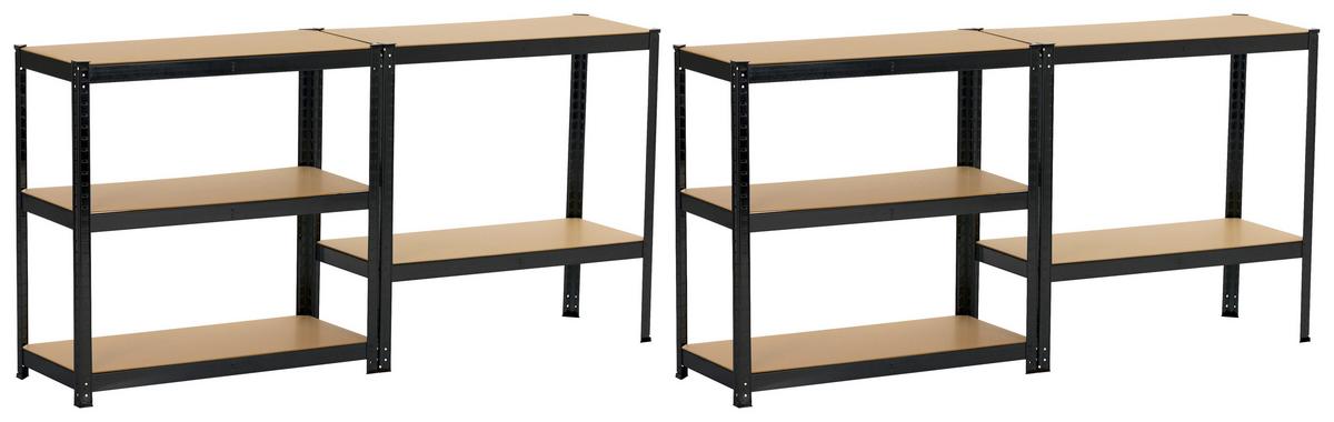 Schwerlastregal Johann Naturfarben/Schwarz, 2-teilig - Schwarz/Naturfarben, KONVENTIONELL, Holzwerkstoff/Metall (90/180/40cm) - Mömax
