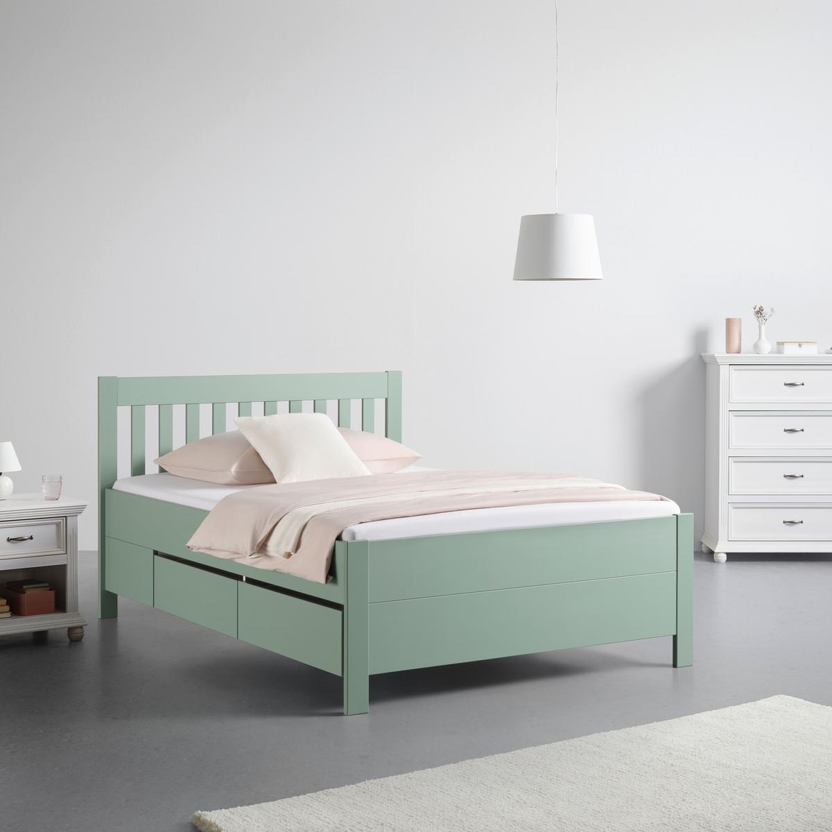 Stauraumbett Nizza Graugrün ca. 140x200cm - Graugrün, ROMANTIK / LANDHAUS, Holz (140/200cm) - Based