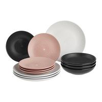 Tafelservice Maria Rosa/Schwarz/Weiß, 12-teilig - Schwarz/Weiß, MODERN, Keramik - Mömax
