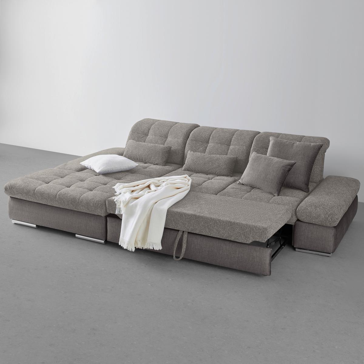 Wohnlandschaft Sanfino Silberfarben - Chromfarben/Silberfarben, KONVENTIONELL, Holz/Textil (199/79-96/305cm) - Premium Living