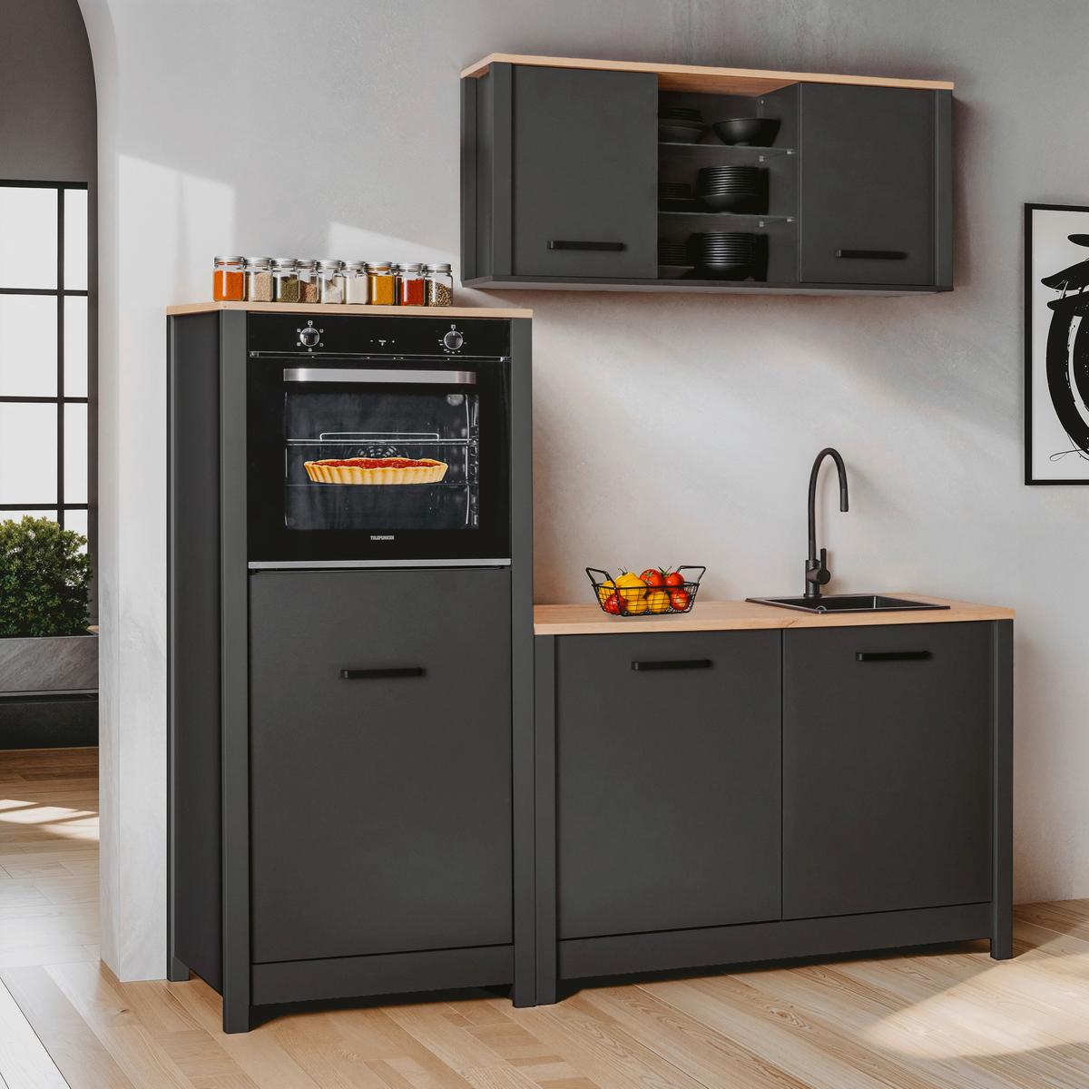 Hängeschrank Venet, Anthrazit/Artisan Eiche - Anthrazit/Schwarz, ROMANTIK / LANDHAUS, Glas/Holzwerkstoff (130,3/57,5/33cm) - Mömax