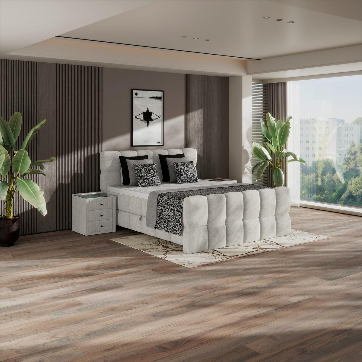 Postelja Boxspring Brisbane, Krem Barva, 160x220 - krem barve, Trend, kovina/umetna masa (160/220cm) - Premium Living