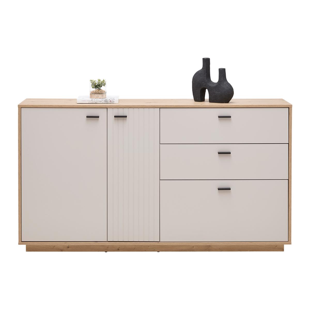 Sideboard Cremona Kaschmir/Eiche Artisan - Kaschmir/Schwarz, MODERN, Holzwerkstoff/Metall (160/88,5/38cm) - Premium Living