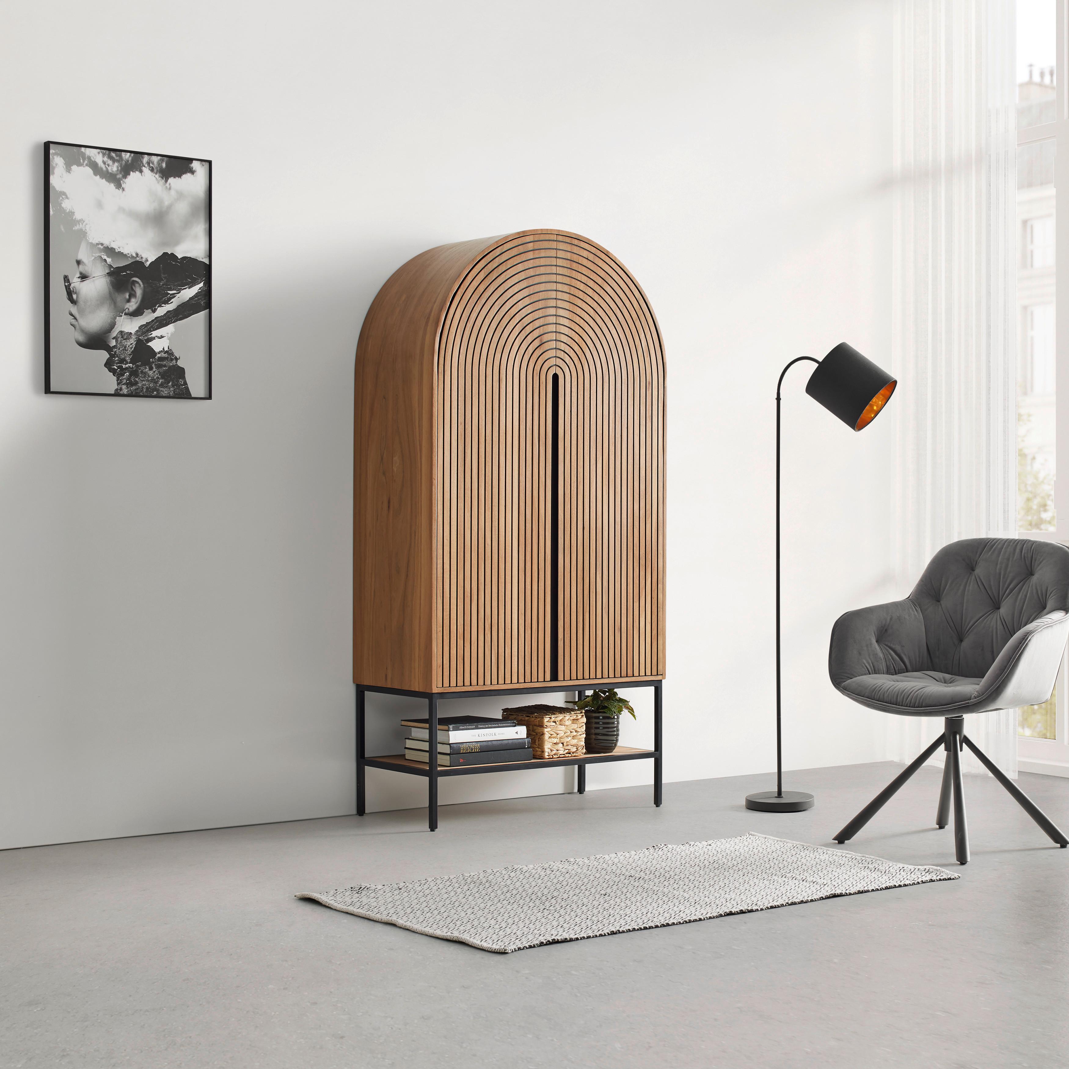Highboard Koda Rundbogen Akazie Echtholzfurnier - Schwarz/Braun, MODERN, Holz/Holzwerkstoff (90/180/42cm) - Mömax