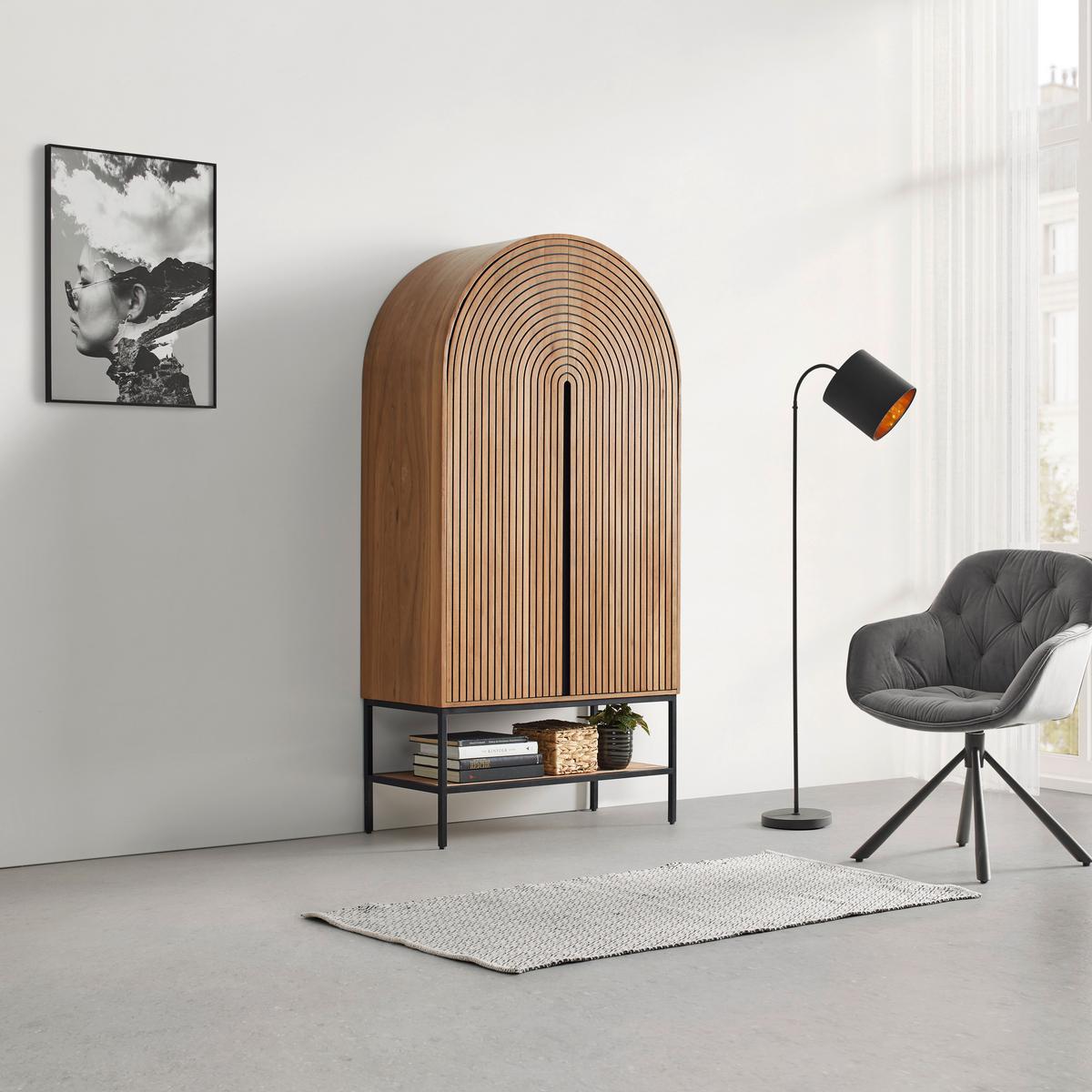 Highboard Koda Rundbogen Akazie Echtholzfurnier - Schwarz/Braun, MODERN, Holz/Holzwerkstoff (90/180/42cm) - Mömax