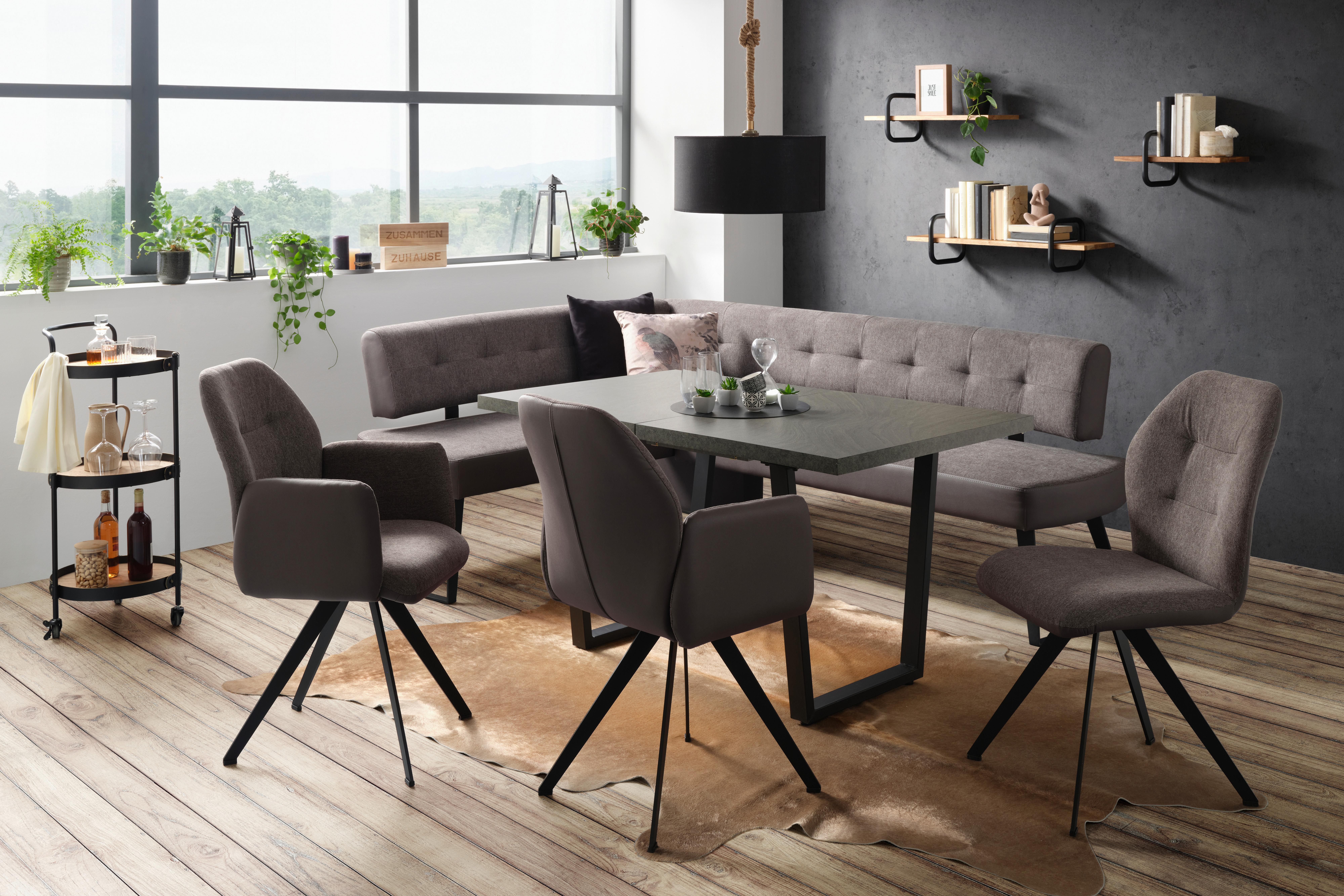 Eckbank in Dunkelgrau ca. 170x220cm - Dunkelgrau/Schwarz, Modern, Textil/Metall (170/220cm) - Premium Living