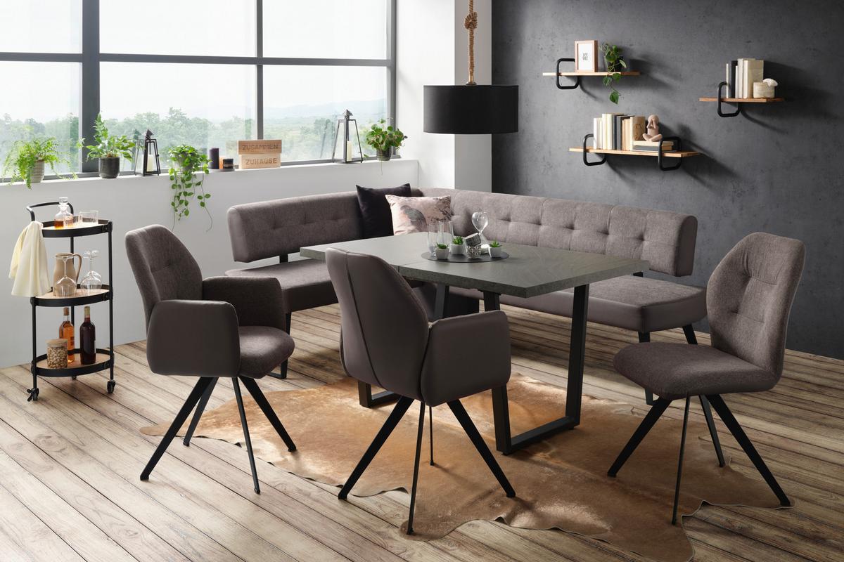 Eckbank in Dunkelgrau ca. 170x220cm - Dunkelgrau/Schwarz, MODERN, Textil/Metall (170/220cm) - Premium Living