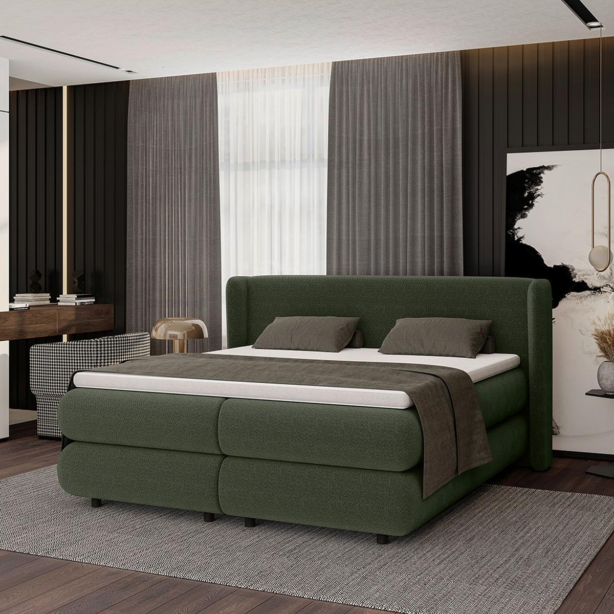 Boxspring Krevet Elodie - zelena/crna, Konvencionalno, tekstil/plastika (160/200cm) - Premium Living