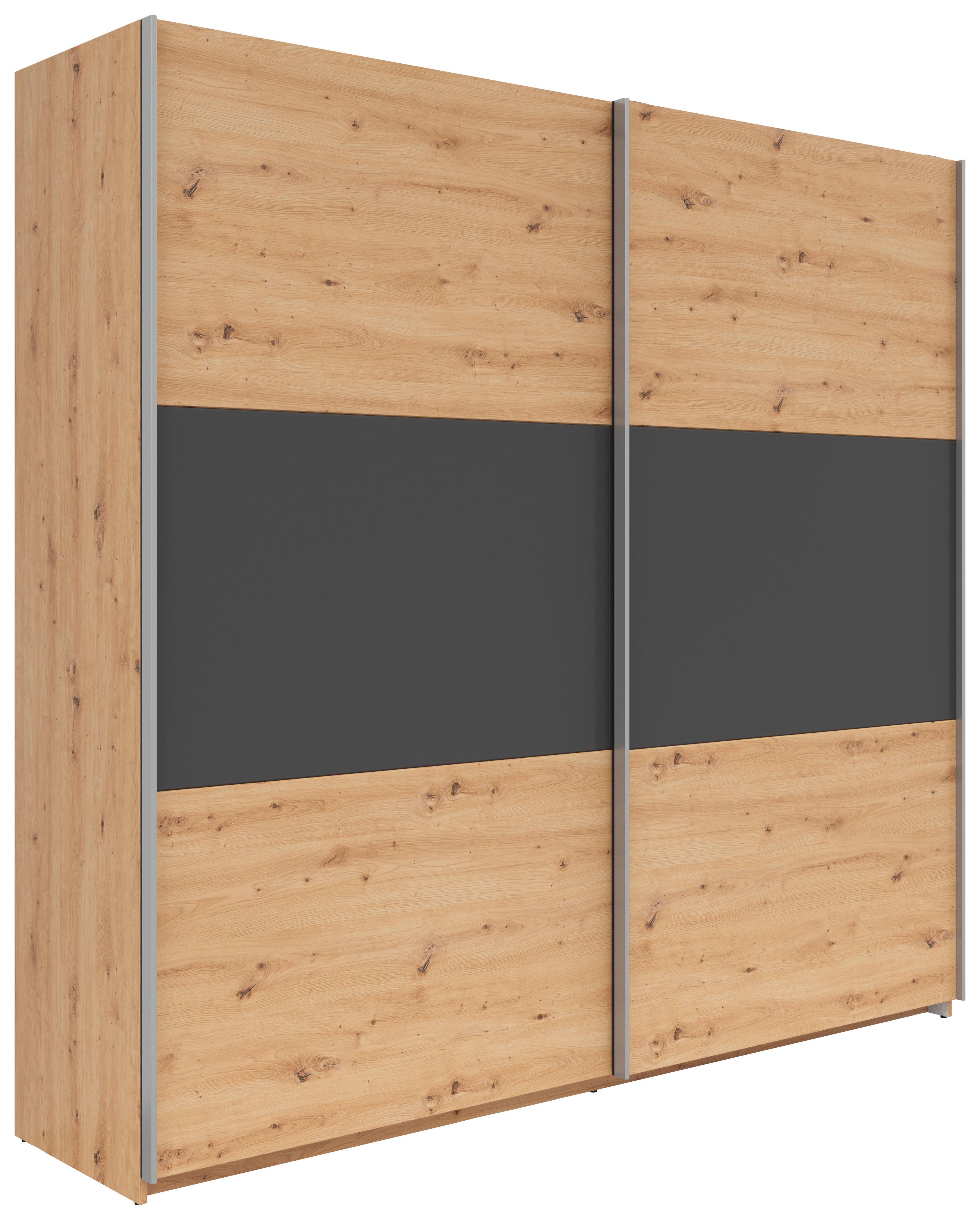 Schwebetürenschrank Saturn in Graphitfarben/Eiche Artisan - Silberfarben/Graphitfarben, KONVENTIONELL, Holzwerkstoff/Metall (218/210/59cm) - Mömax