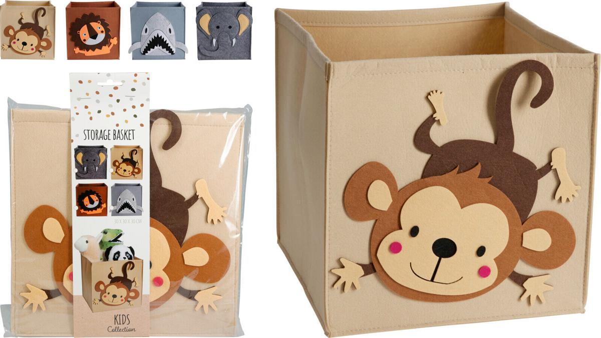 Tárolódoboz Kids Collection - világosszürke/barna, textil (30/30/30cm)