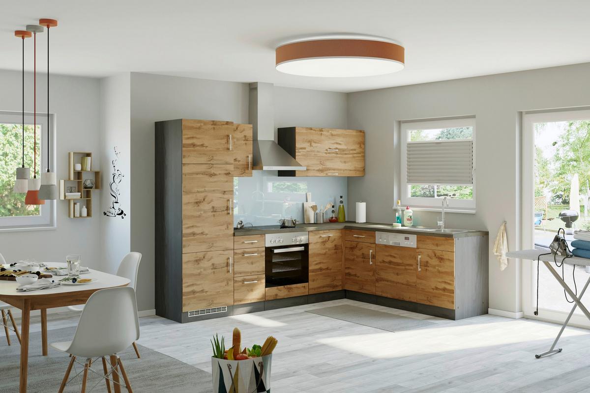 Eckküche Winkelblock ohne Geräte ca. 210x170 cm Eiche - Eichefarben/Anthrazit, MODERN, Holzwerkstoff (210/270cm) - Held