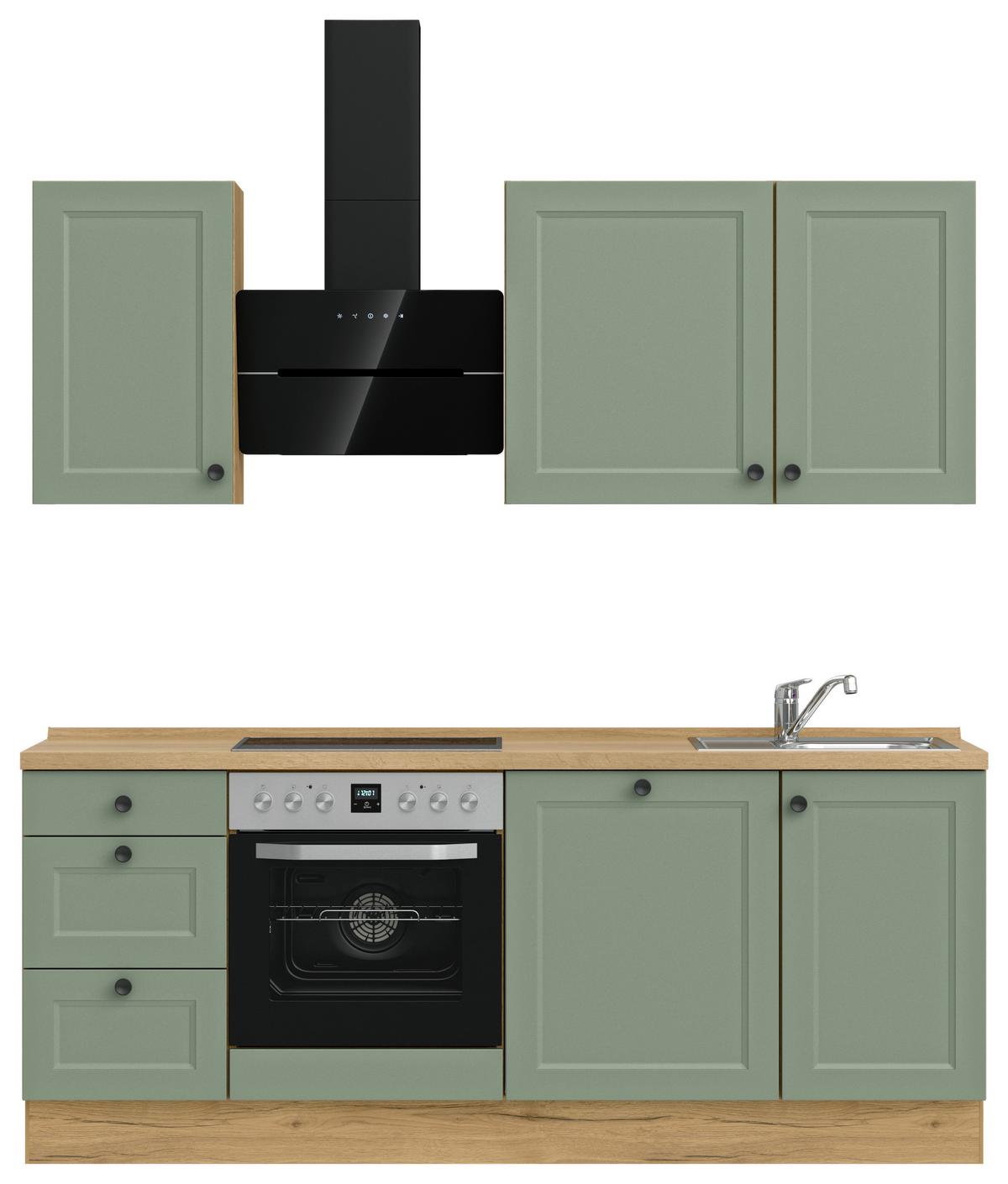 Küchenblock Cascada High m. Geräten Schilfgrün - Schilfgrün/Eichefarben, MODERN, Holzwerkstoff/Metall (210cm) - Nobilia