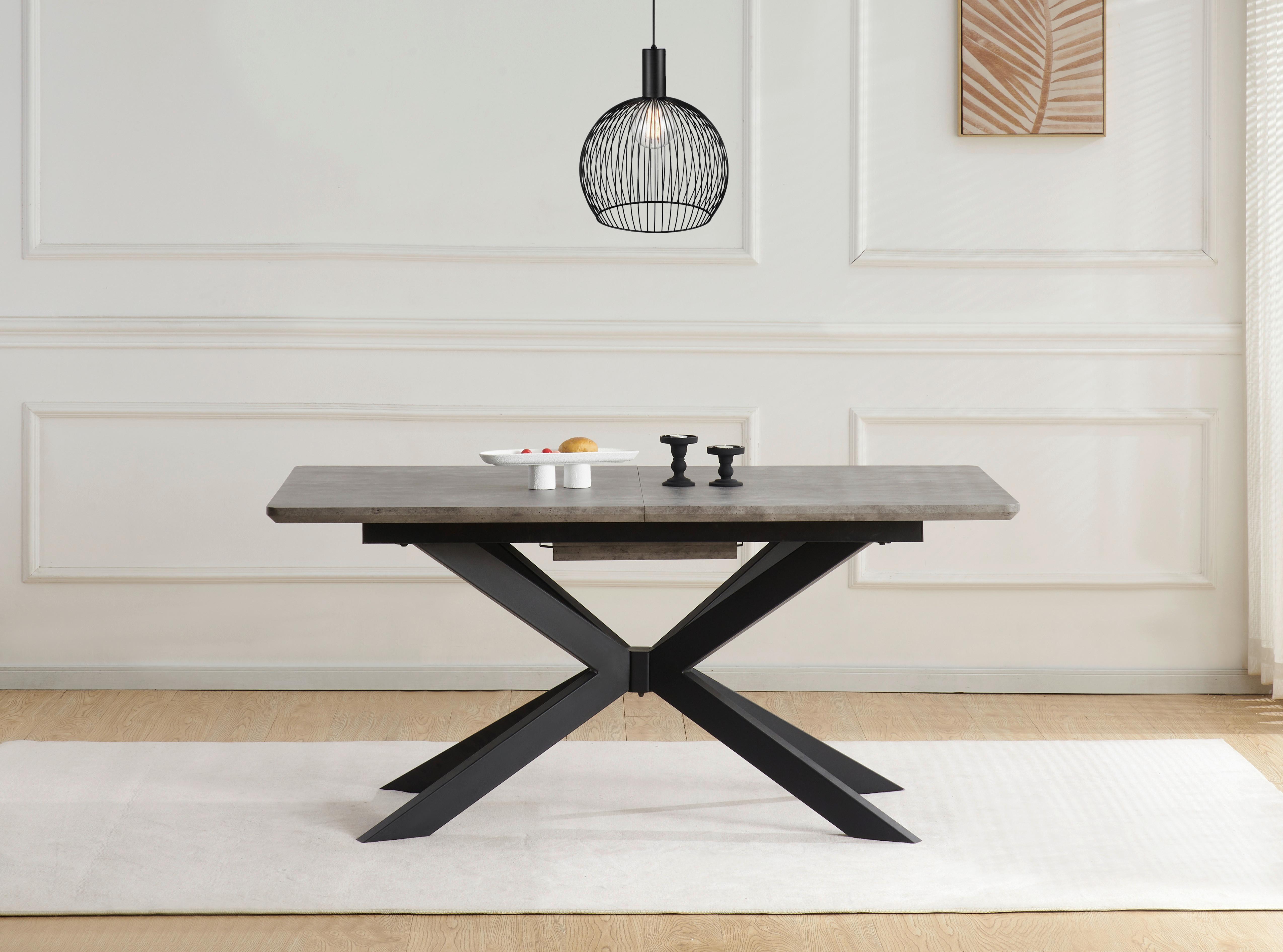 Jedilna Miza Leif, Videz Betona, 160-200x90 Cm - siva/črna, Konvencionalno, kovina/leseni material (160-200/76/90cm) - MID.YOU