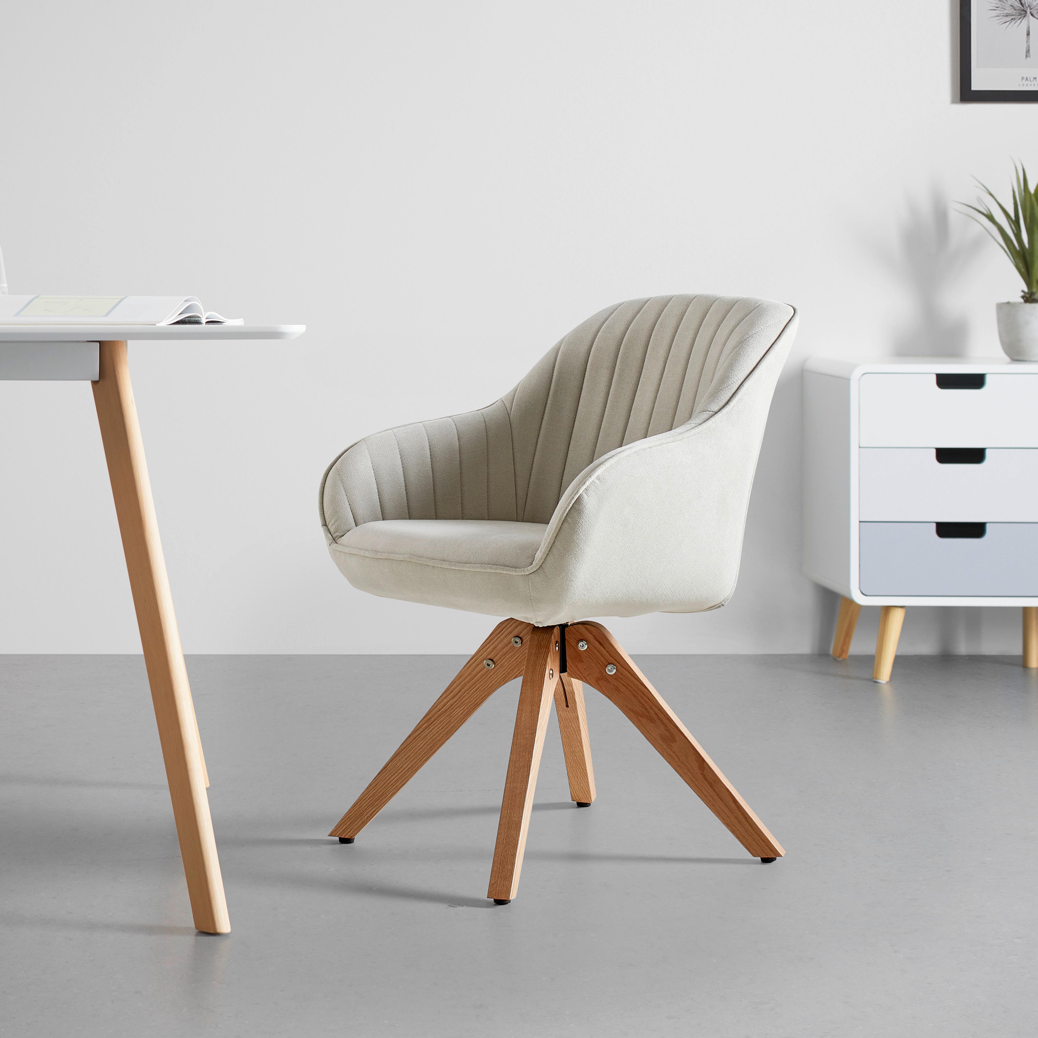 Armlehnstuhl Leonie Creme Webstoff Drehbar Gepolstert - Creme/Naturfarben, MODERN, Holz/Textil (60/84/61cm) - Bessagi Home