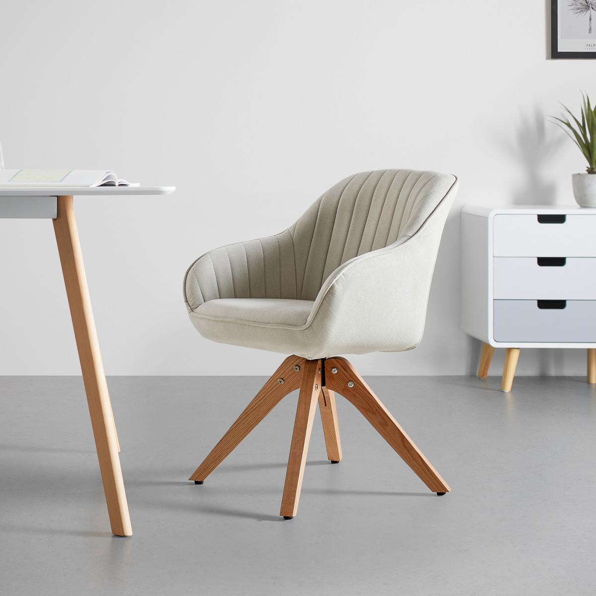 Armlehnstuhl Leonie Creme Webstoff Drehbar Gepolstert - Creme/Naturfarben, MODERN, Holz/Textil (60/84/61cm) - Bessagi Home