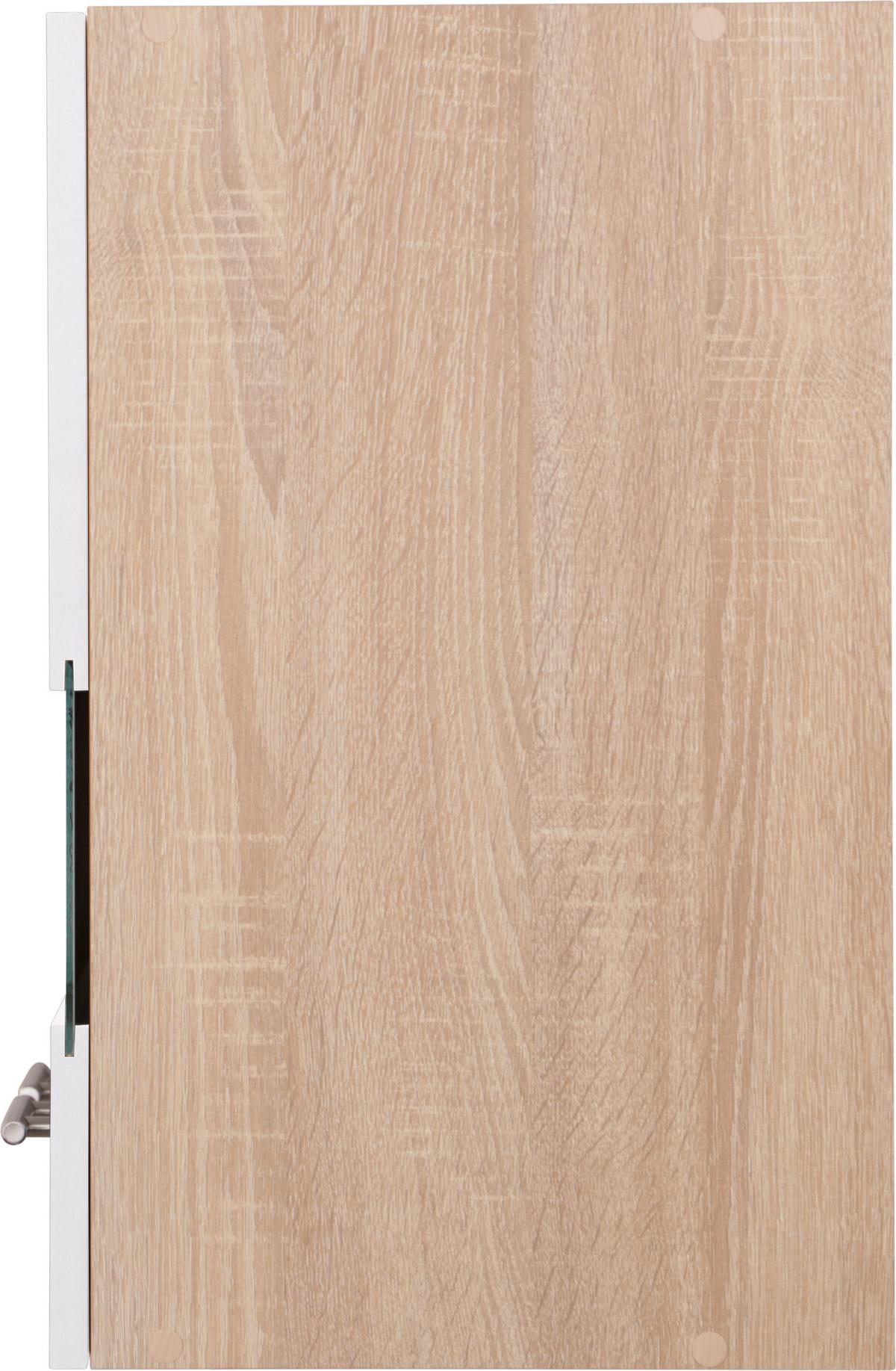 Kuhinjska Zgornja Omarica Merle, Barva Hrasta, Bela - srebrne barve/barve hrasta, Basics, kovina/steklo (110/56,1/34,6cm) - Respekta