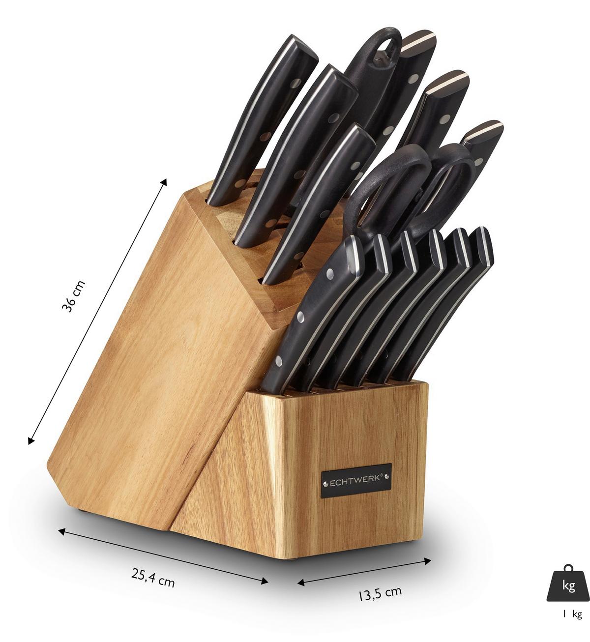 Messerset Echtwerk Schwarz 15-teilig - Silberfarben/Schwarz, Trend, Kunststoff/Metall (24,8/13,2/36cm) - Echtwerk