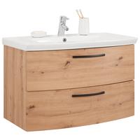 Waschtischkombi in Eiche Artisan - Weiss/Schwarz, Modern, Keramik/Holzwerkstoff (90/60/45cm) - Mömax