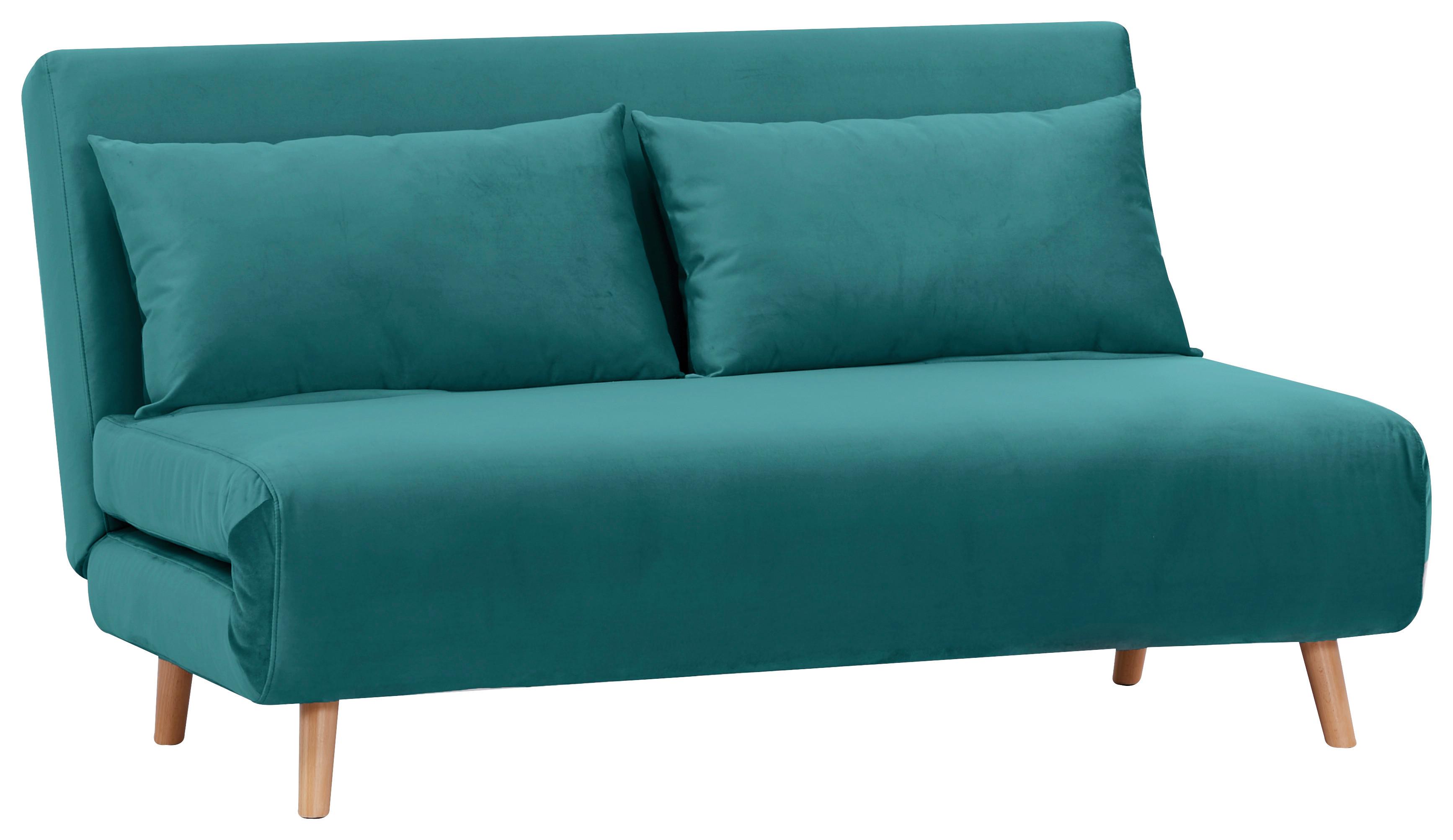 SOFA Z FUNKCJĄ SPANIA RAFAELA - petrol/kolor naturalny, Design, tkanina/drewno (141/81/90cm) - Carryhome