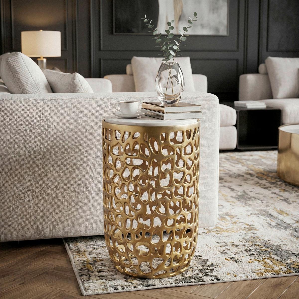 BEISTELLTISCH WL7.524 - Goldfarben, Design, Stein/Metall (30/50/30cm) - Livetastic