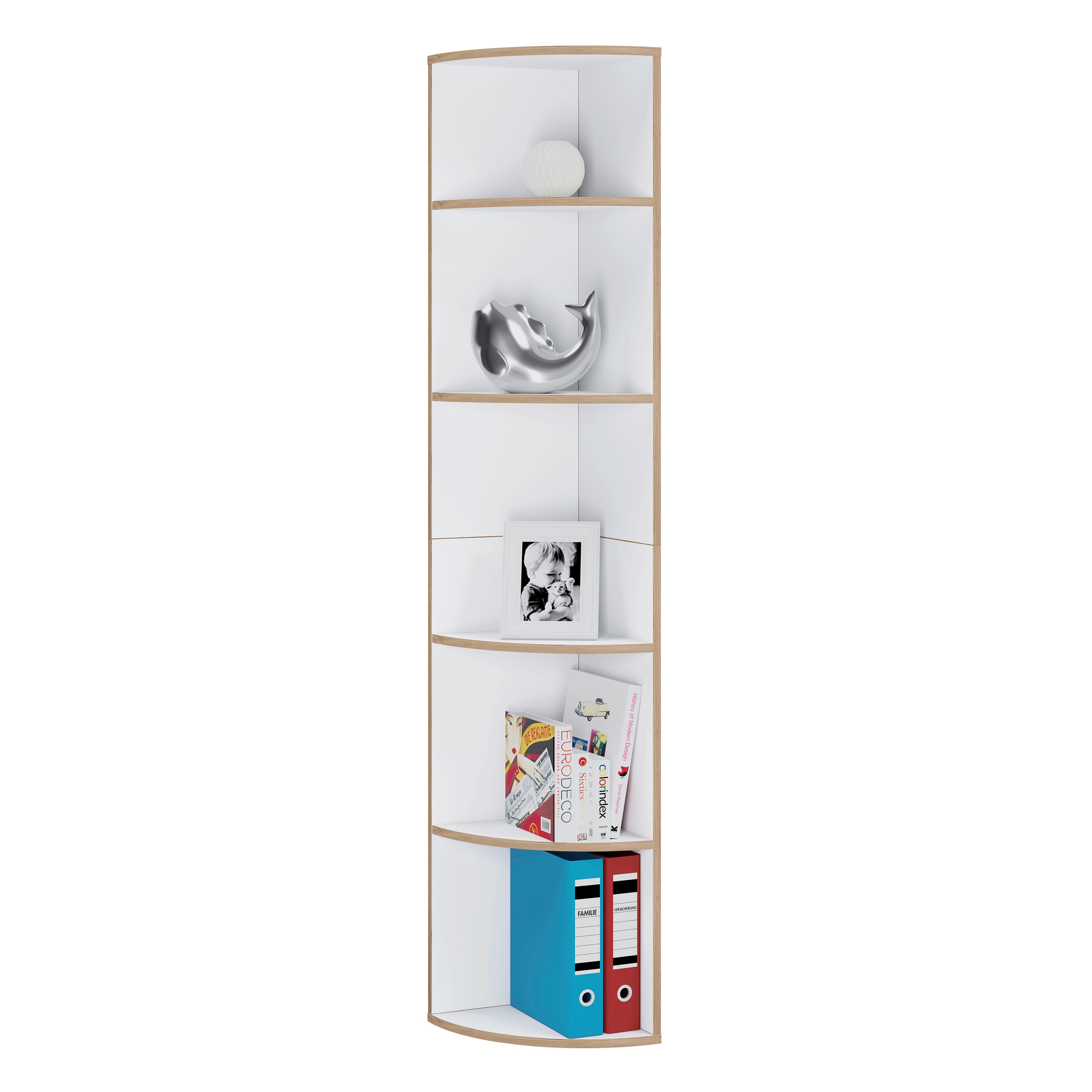 Eckregal Salia Weiß/Honigeiche - Honigeiche/Schwarz, Design, Holzwerkstoff/Kunststoff (33/183/33cm) - Livetastic