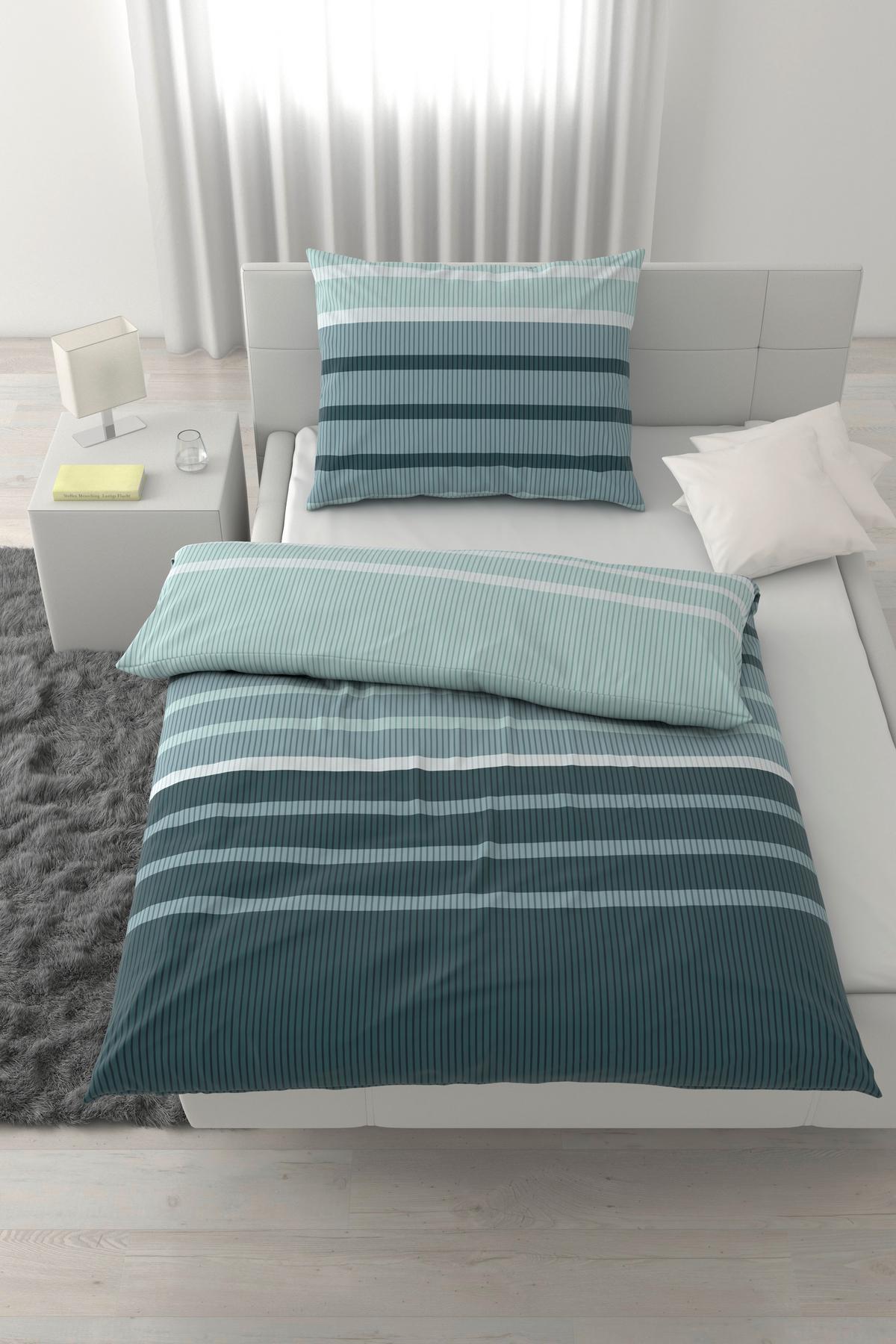 Lenjerie de pat Streif, cca. 140x200/50x70 cm - albastru/negru, Konventionell, textil (140/200cm) - Mömax