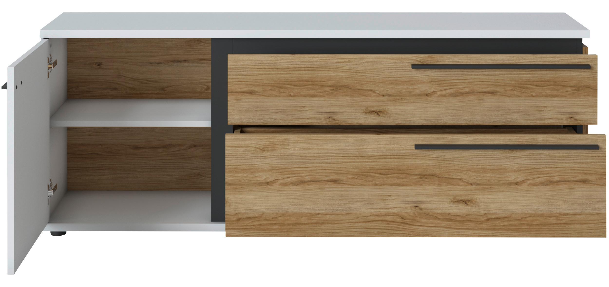 Comodă TV SALINAS - alb/culoare lemn stejar, Trend, material pe bază de lemn (152,7/57,9/40cm) - Modern Living