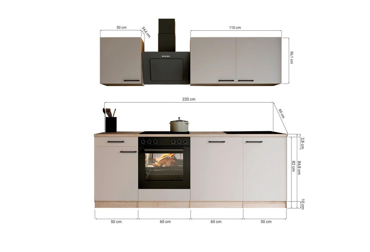 Küchenblock Merle m. Geräten Kaschmir - Kaschmir/Eichefarben, Trend, Holzwerkstoff/Metall (220cm) - Respekta