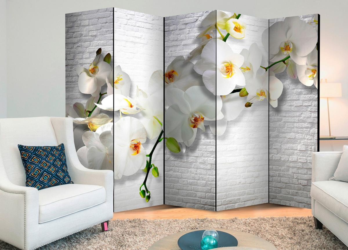 Paravan The Urban Orchid Ii, 5-Delni, Dvostranski - rumena/barve korale, Basics, tekstil/les (225/172/3cm) - artgeist