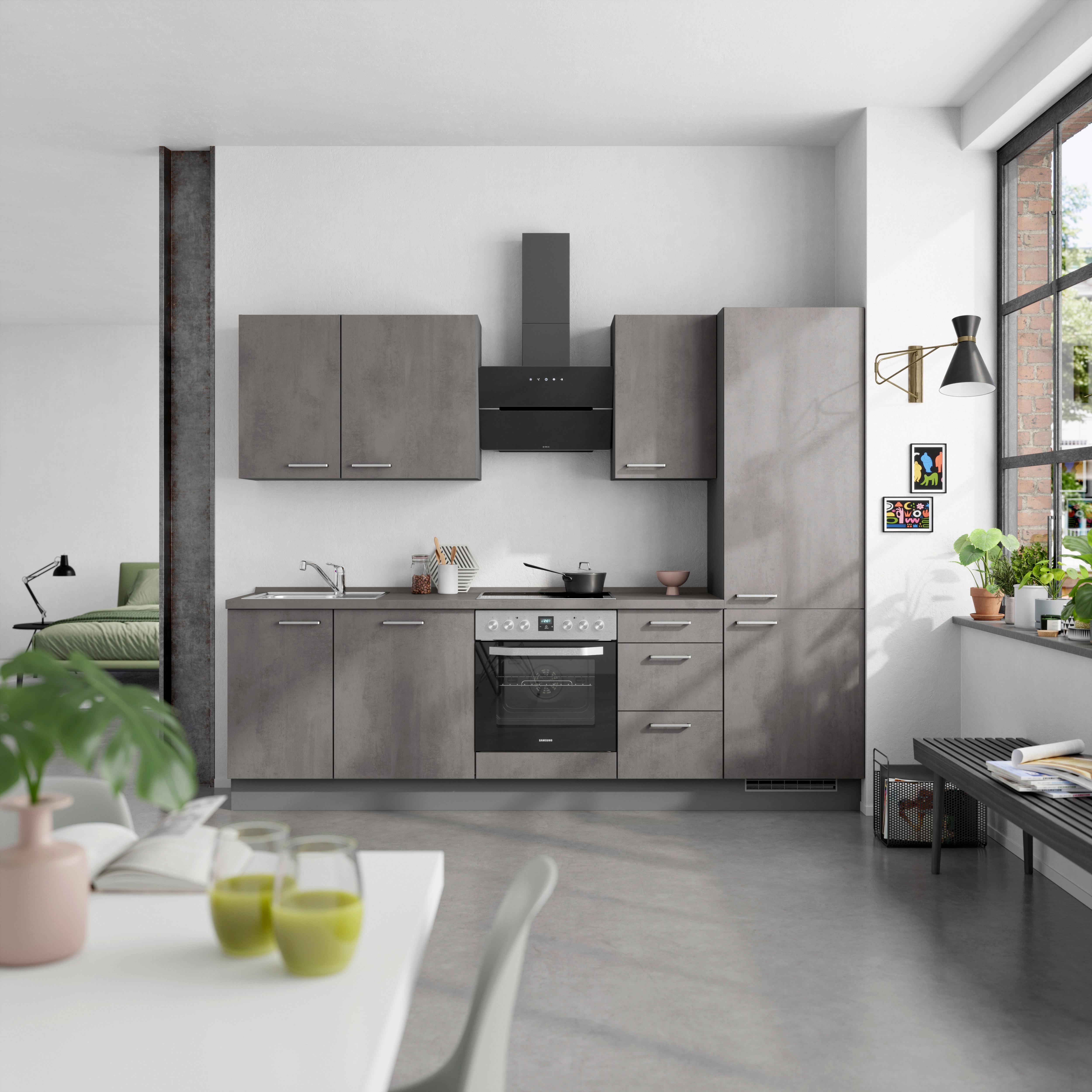 Küchenblock Riva High m. Geräten Schieferfarben - Schieferfarben/Edelstahlfarben, MODERN, Holzwerkstoff/Metall (270cm) - Nobilia