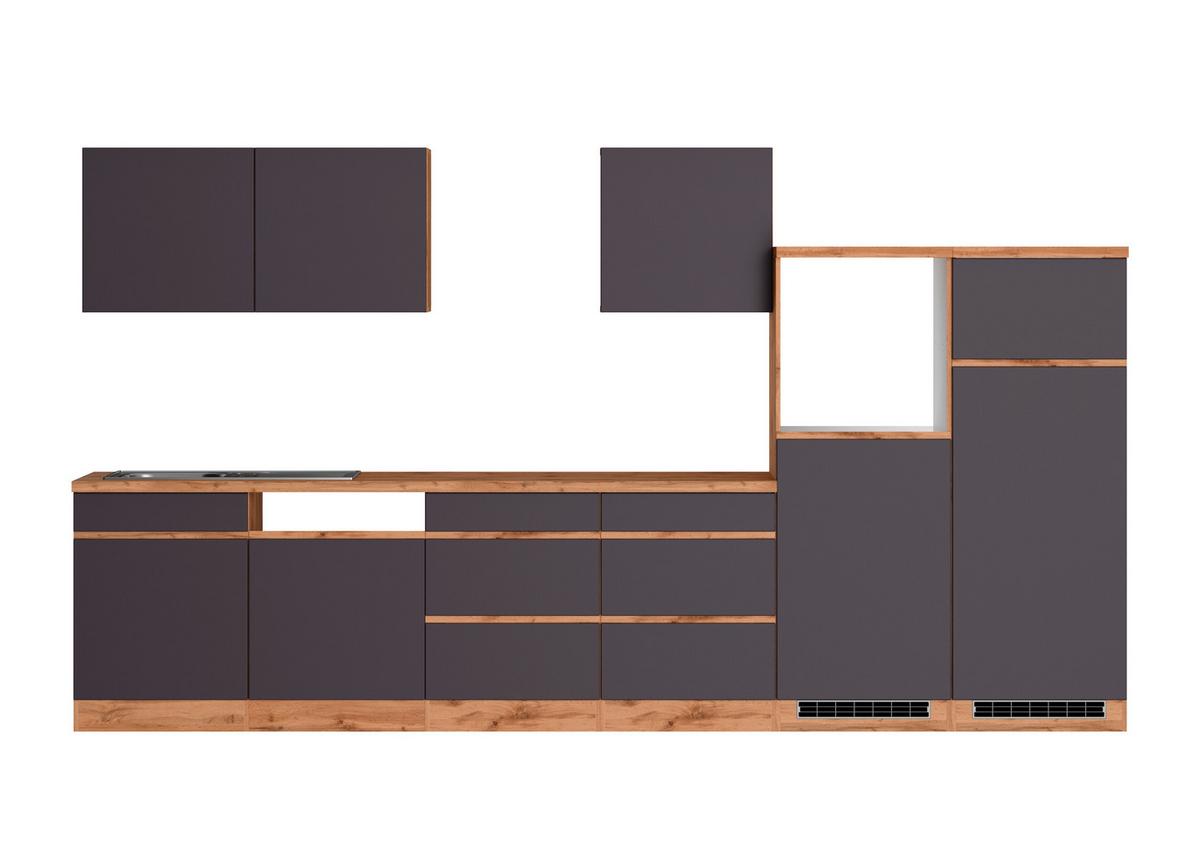 Küchenzeile Turin ohne Geräte ca. 360 cm Grau/Wotan Eiche - Eiche Wotan/Grau, Design, Holzwerkstoff (360cm) - Held