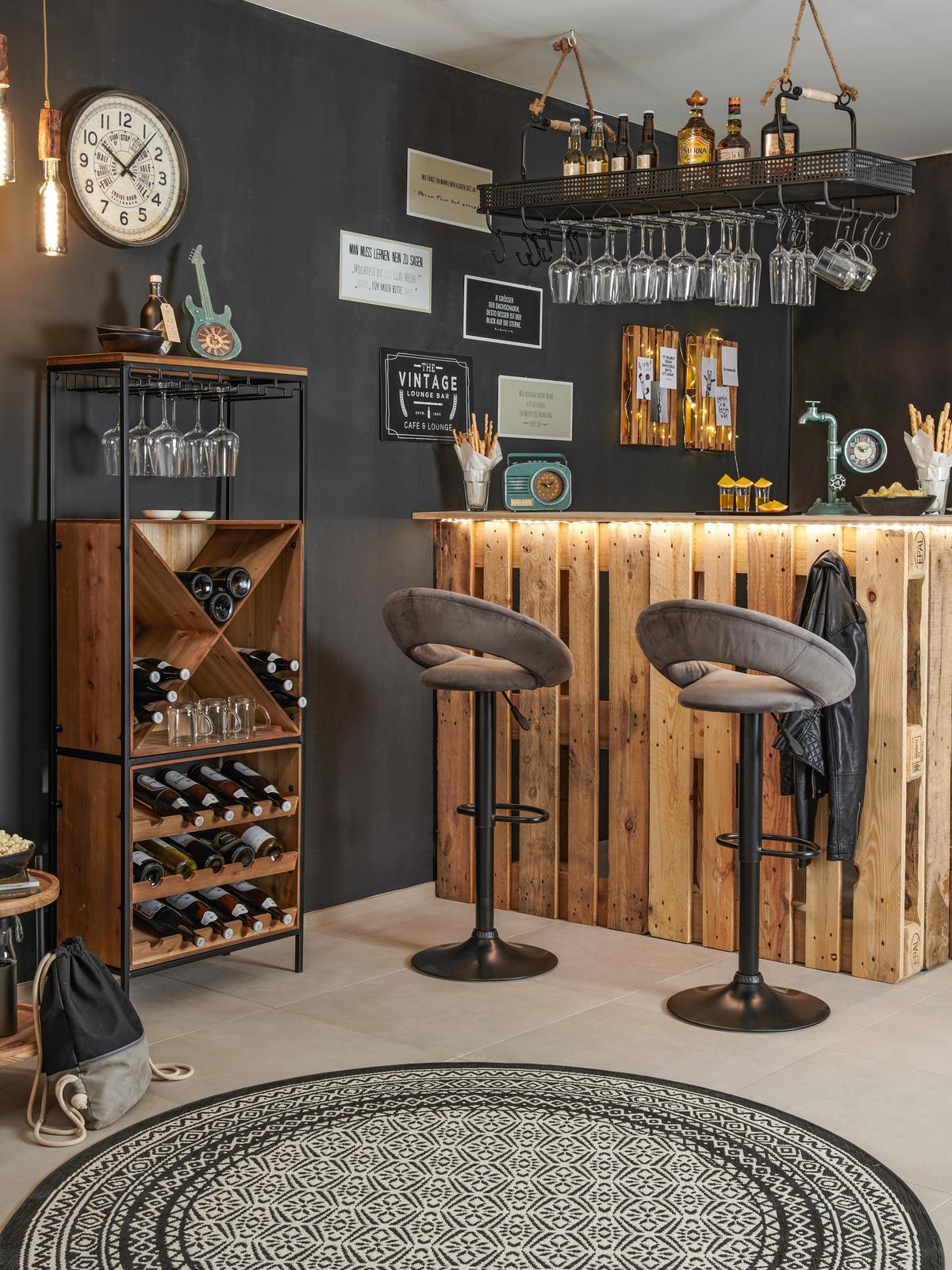 Taburet de bar Walker - negru/gri, Modern, metal/textil (56/82-103/50cm) - Mömax