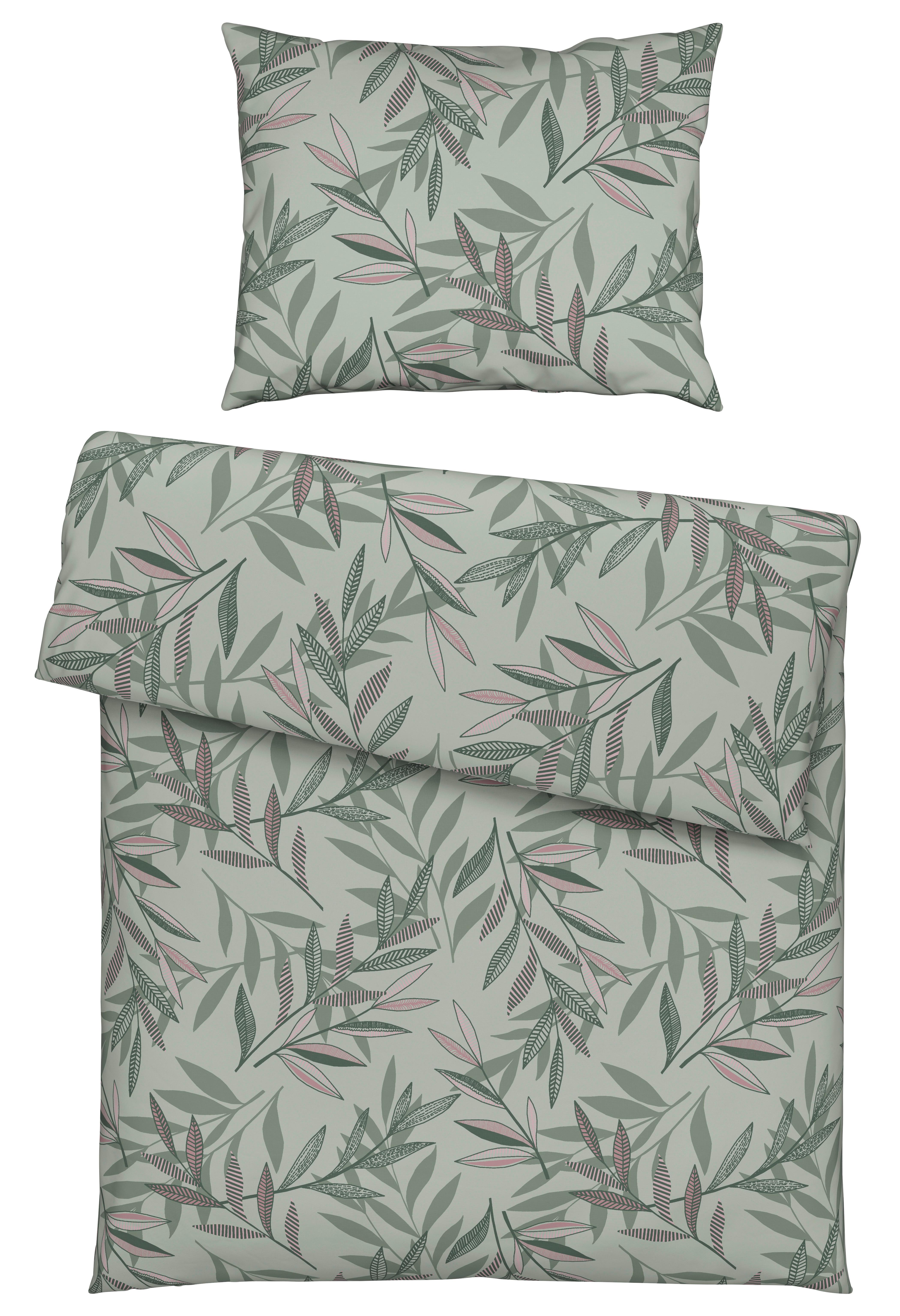 Ágyneműhuzat-garnitúra Stitched Leaves - mályva/zöld, textil (140/200cm) - Modern Living