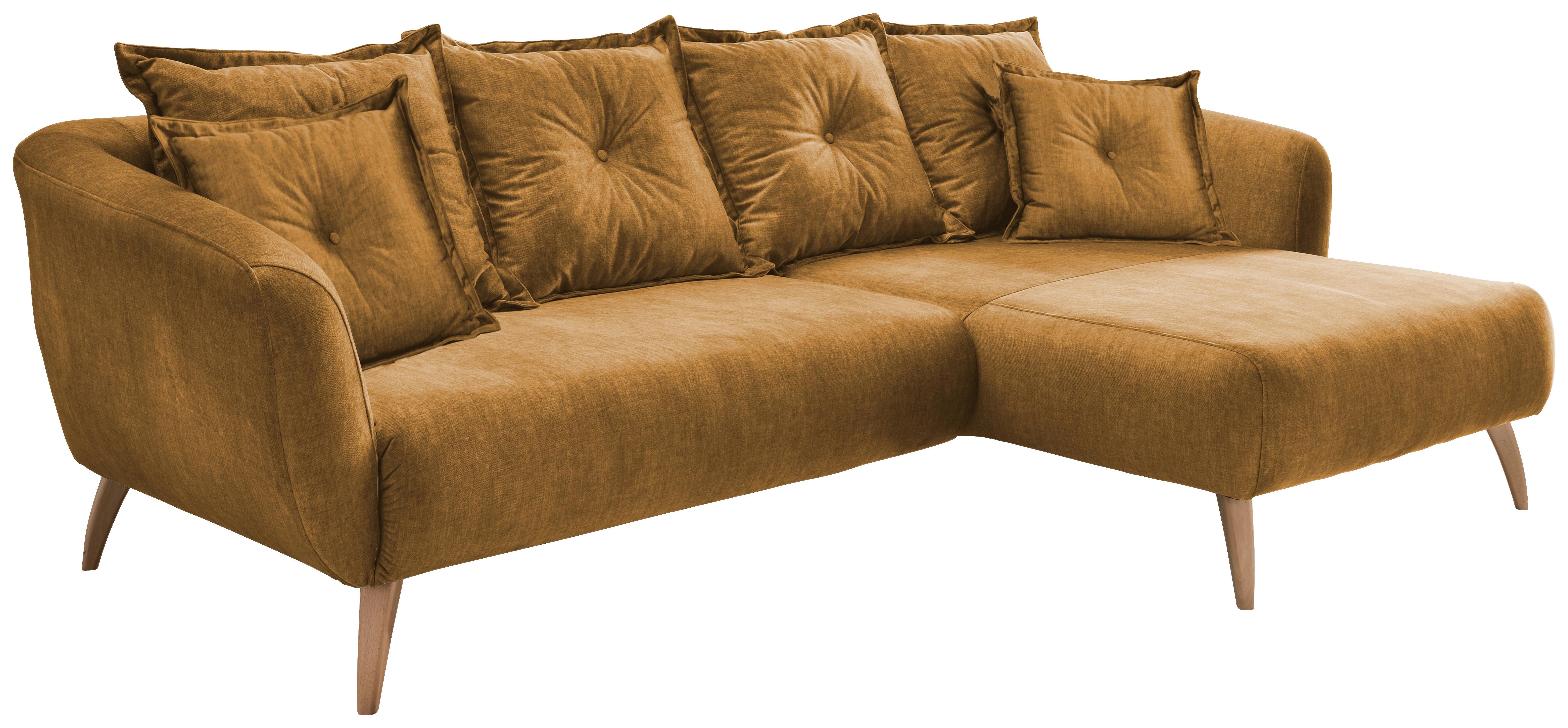 Wohnlandschaft Baggio Gelb Velours - Gelb/Buchefarben, MODERN, Holz/Textil (277/162cm) - Livetastic