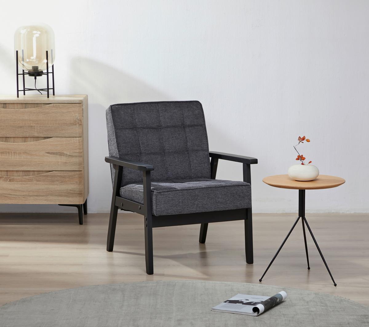 FOTEL JANINA - czarny/szary, Design, drewno/tkanina (64/77,5/67cm) - Ti'me