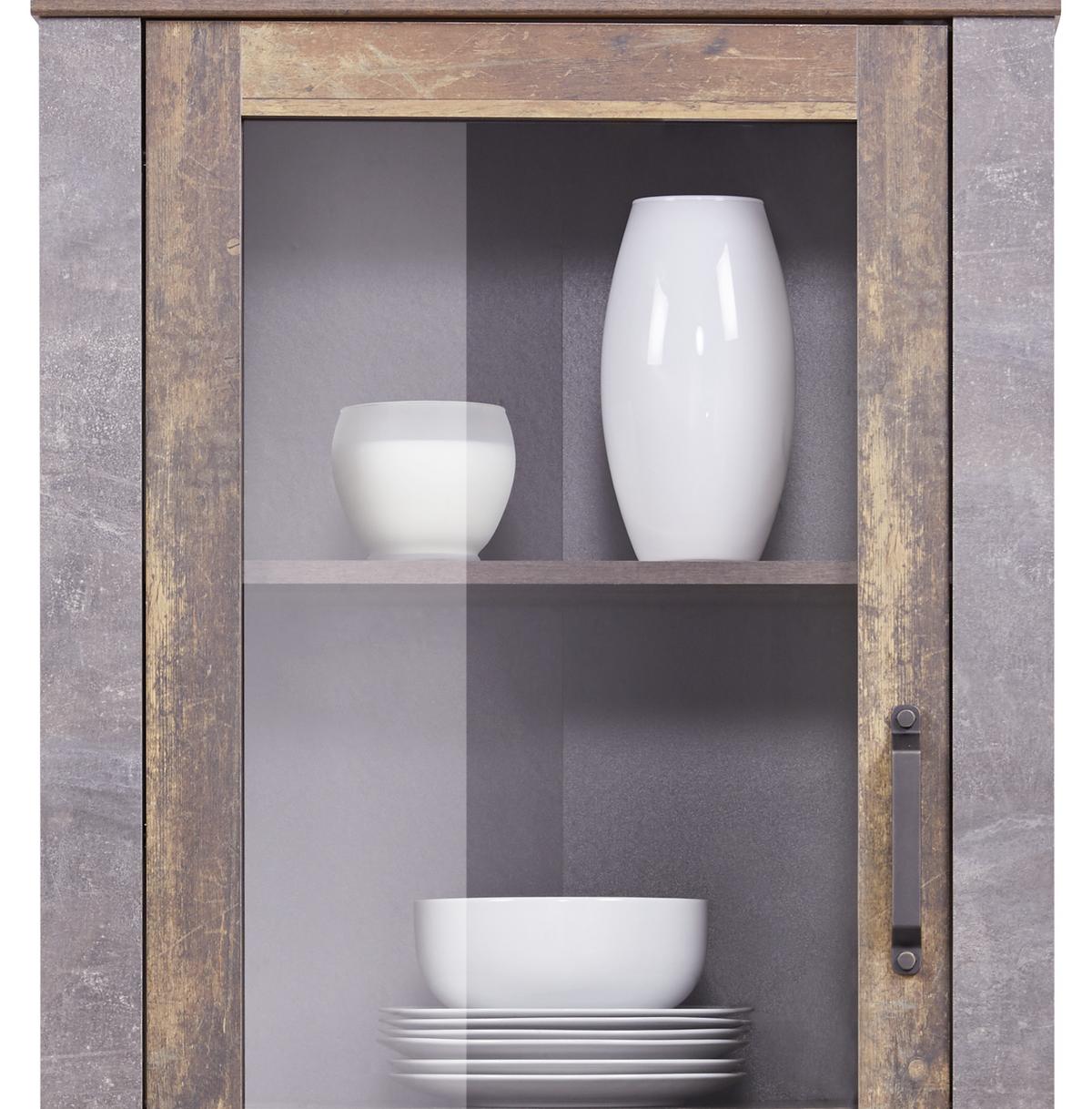 Vitrină Ontario - gri închis/culoare lemn stejar, Trend, sticlă/material pe bază de lemn (71,4/200/41,5cm) - Modern Living