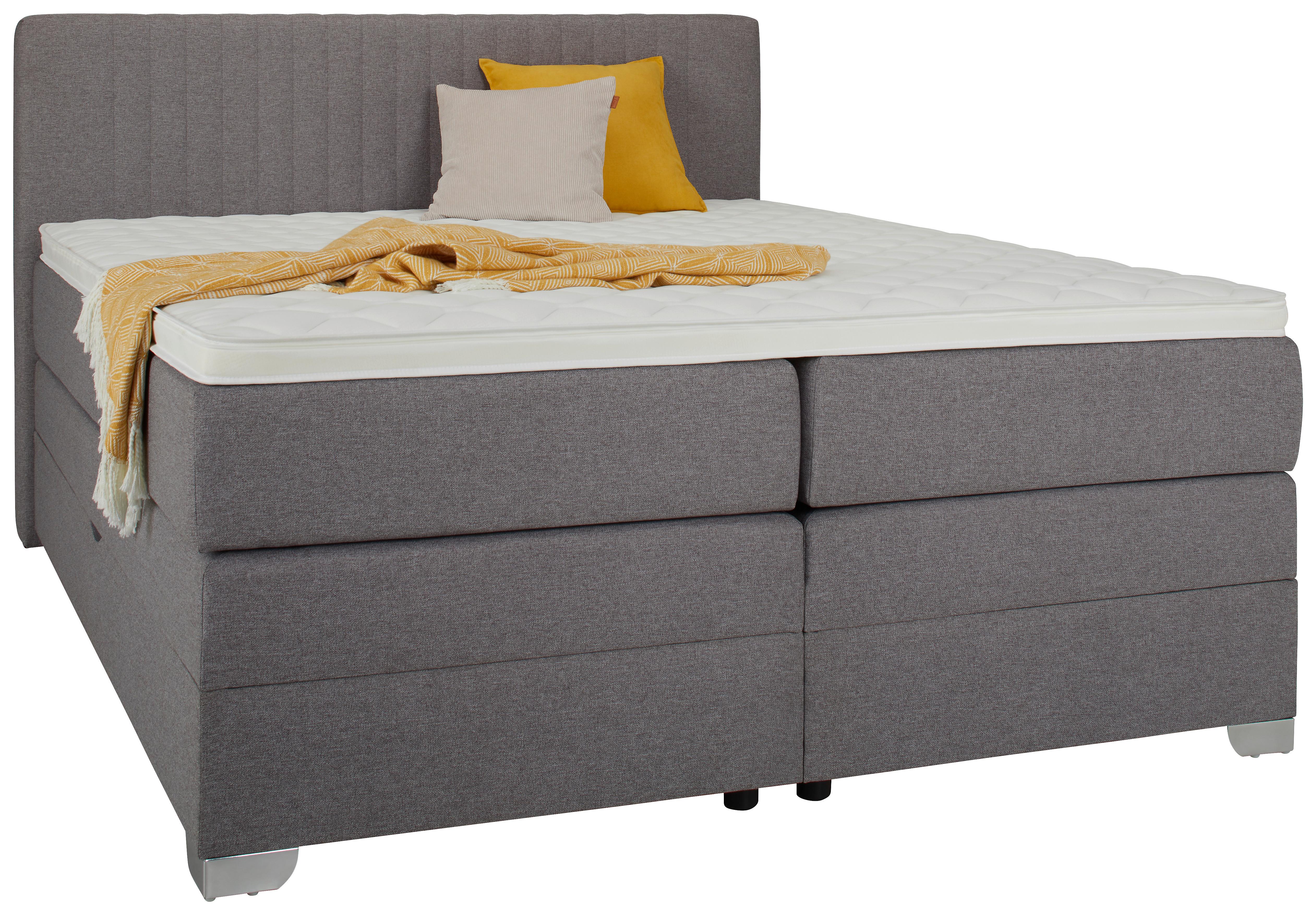 ŁÓŻKO BOXSPRING PLURA - szary/kolor chromowy, Konventionell, materiał drewnopochodny/metal (160/200cm) - Mömax
