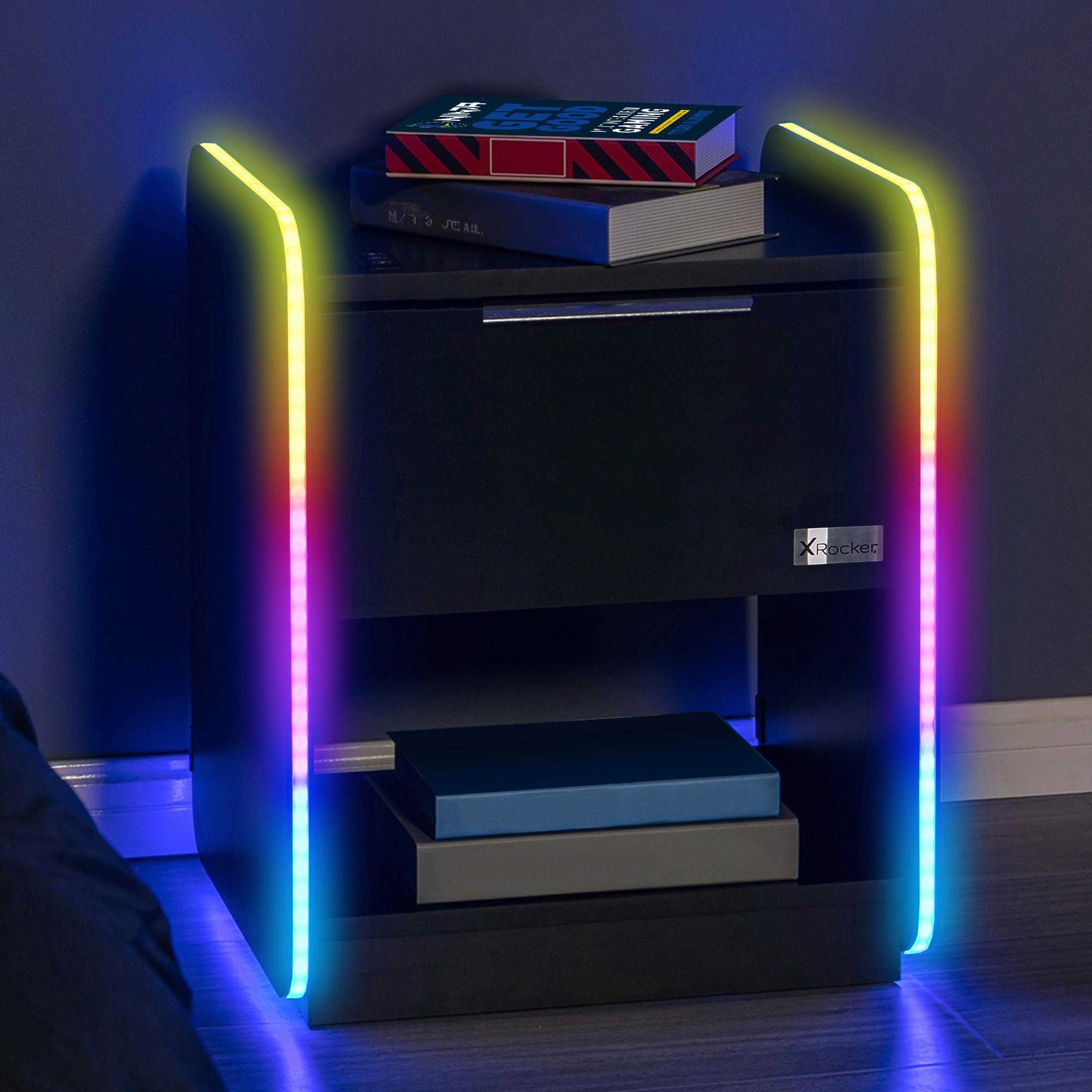 Nachtkästchen Electra ca. 45x55,5x40cm Schwarz mit LED - Grau Hochglanz/Schwarz, MODERN, Holzwerkstoff/Metall (45/55,5/40cm) - X Rocker