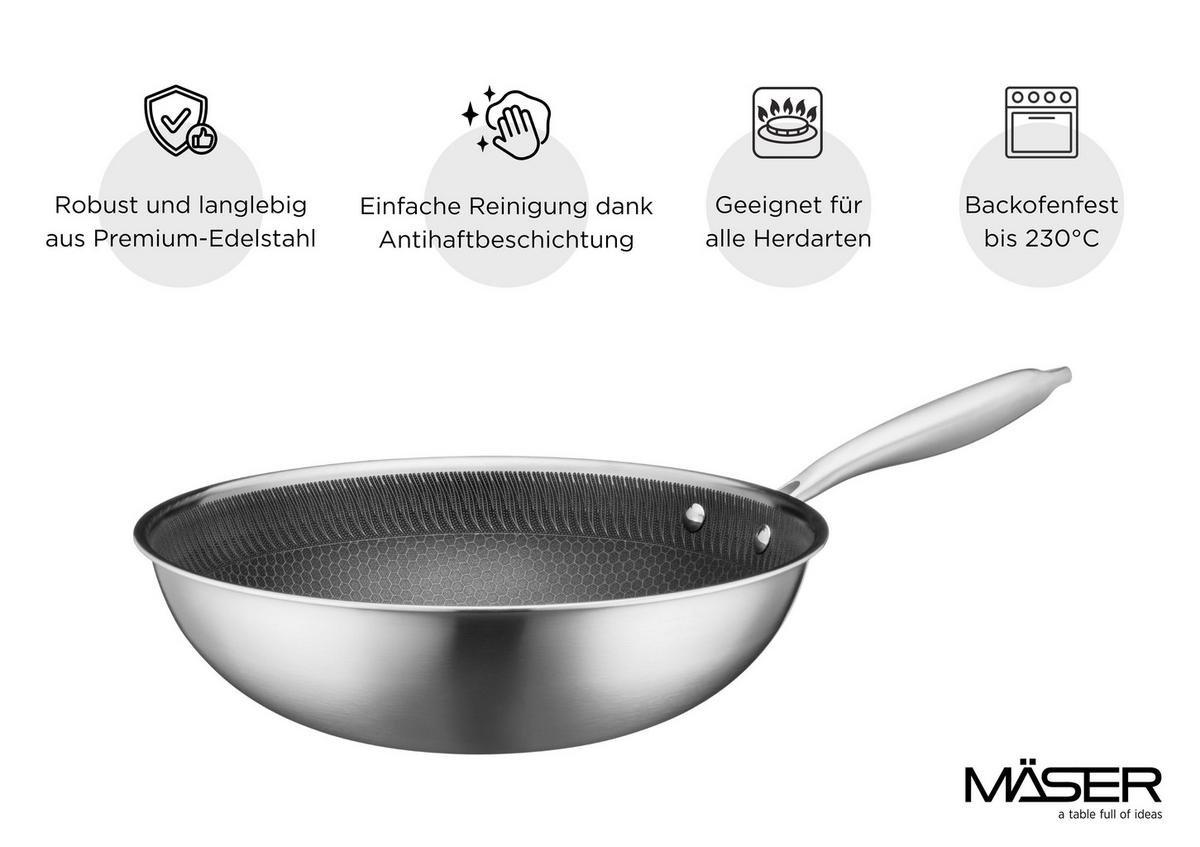Wok 935598 Wok - Silberfarben/Schwarz, Basics, Metall (30/9cm) - Mäser