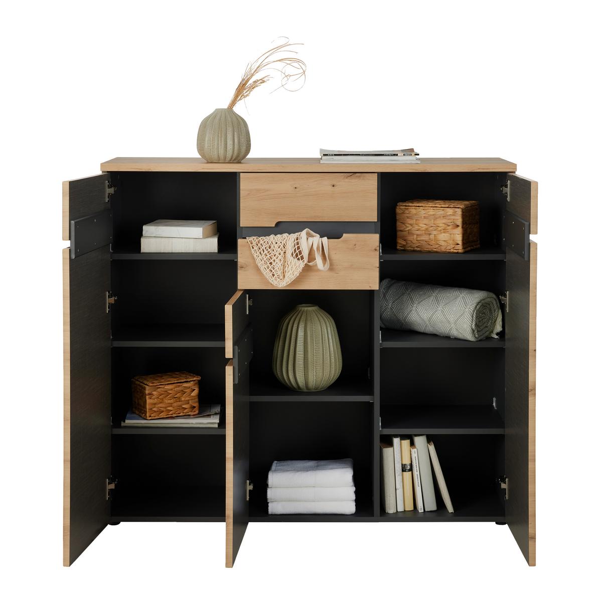 Kommode in Graphitfarben/Eiche Artisan - Silberfarben/Graphitfarben, MODERN, Holzwerkstoff (120/107/38cm) - Mömax