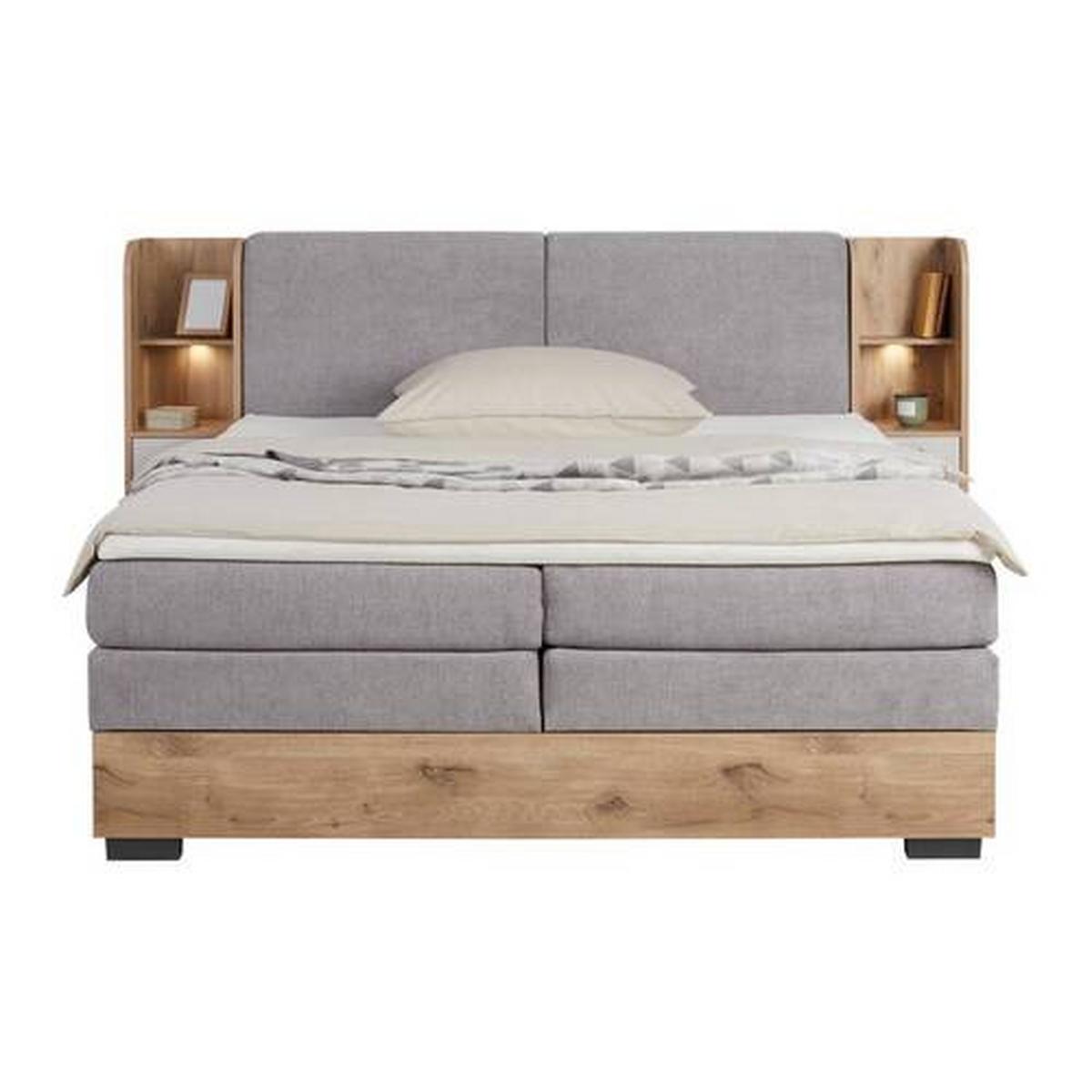 Lit boxspring Ravenna in Eichefarben ca. 180x200cm - couleur graphite/couleur de chêne, Lifestyle, textile/matière synthétique (180/200cm) - Premium Living