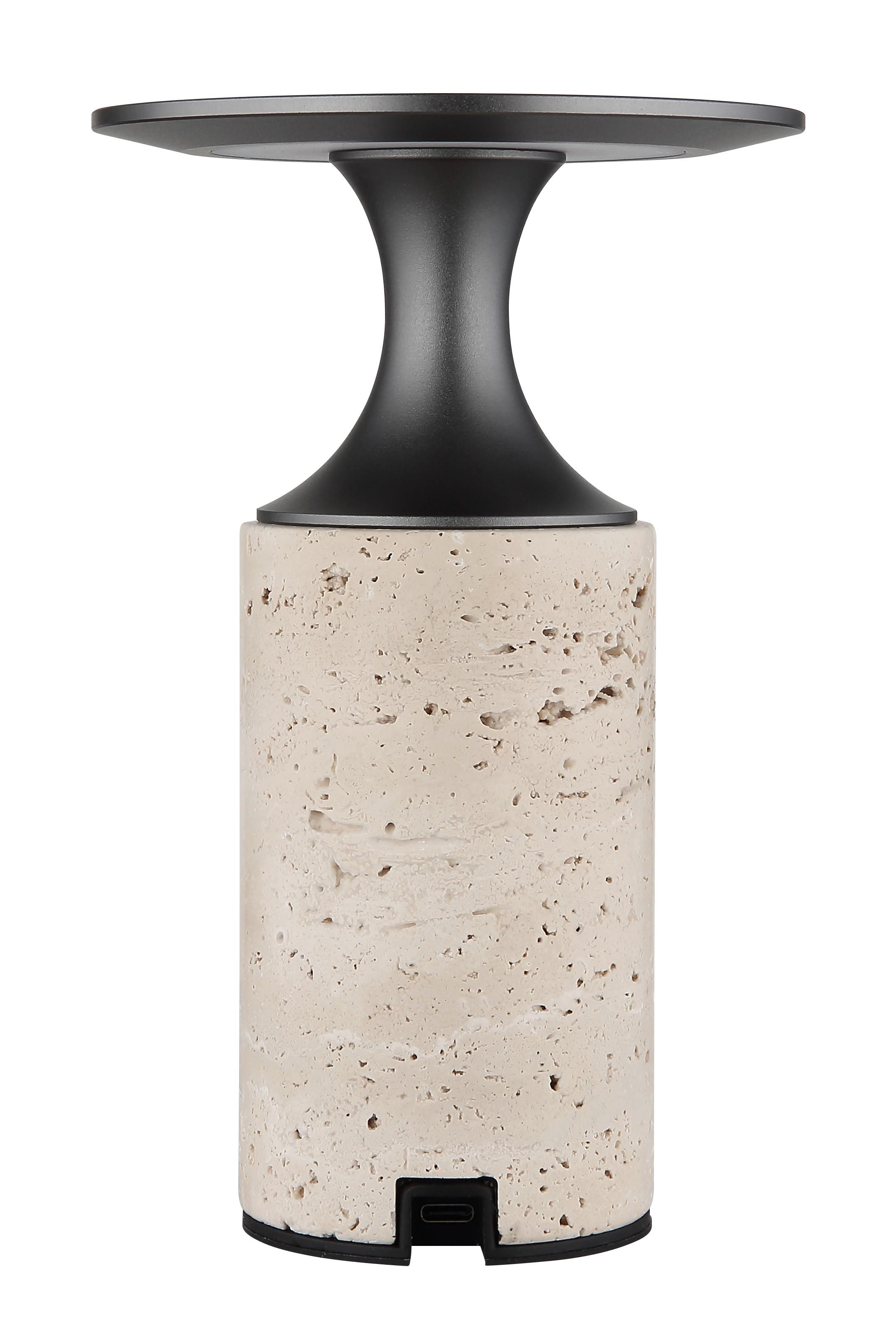 AKKU-TISCHLEUCHTE 21053 TRAVERTIN - Weiss/Graphitfarben, Design, Kunststoff/Stein (12/18,8cm) - Globo