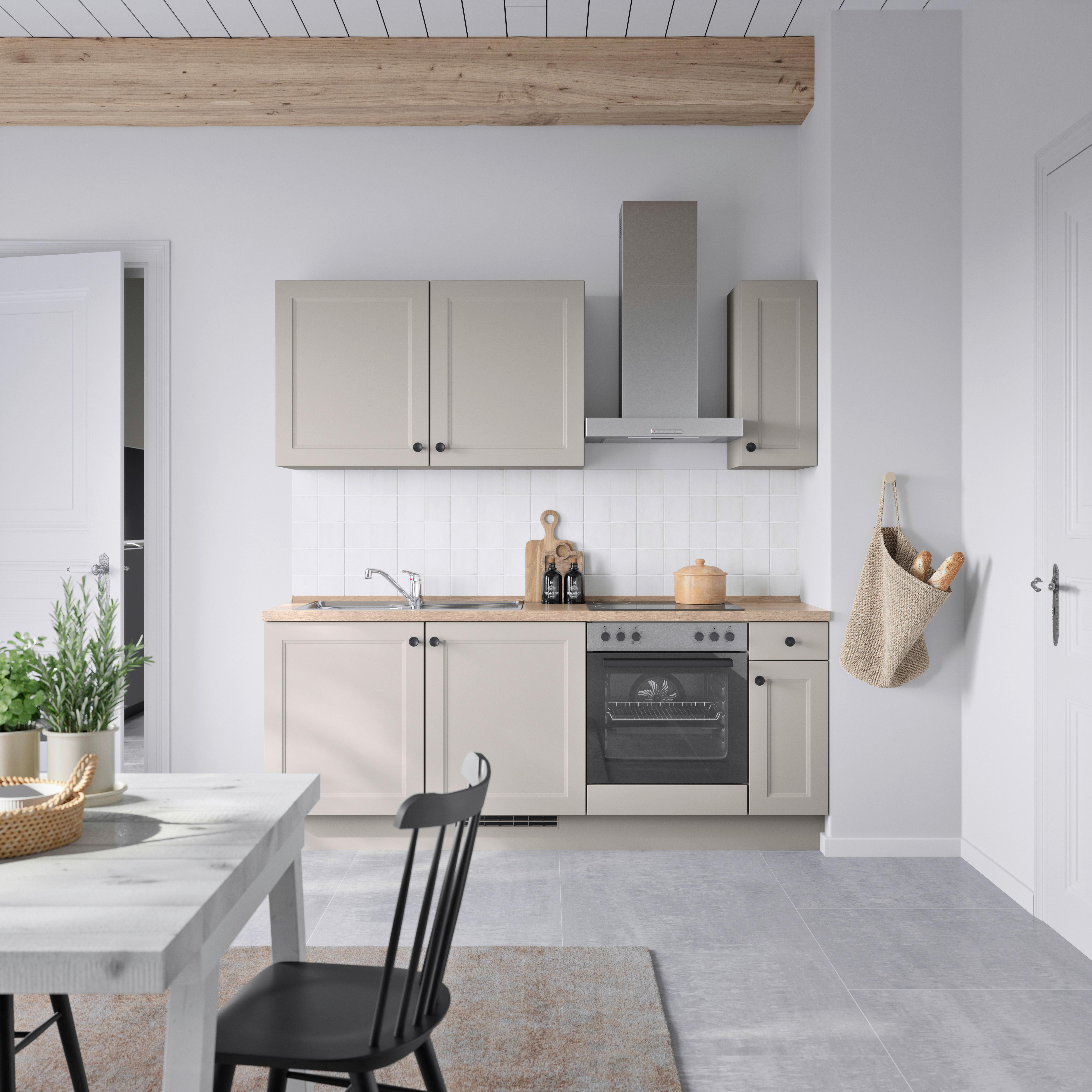 Küchenblock Cascada Low m. Geräten Grau - Eiche dunkel/Schwarz, MODERN, Holzwerkstoff/Metall (210cm) - Nobilia